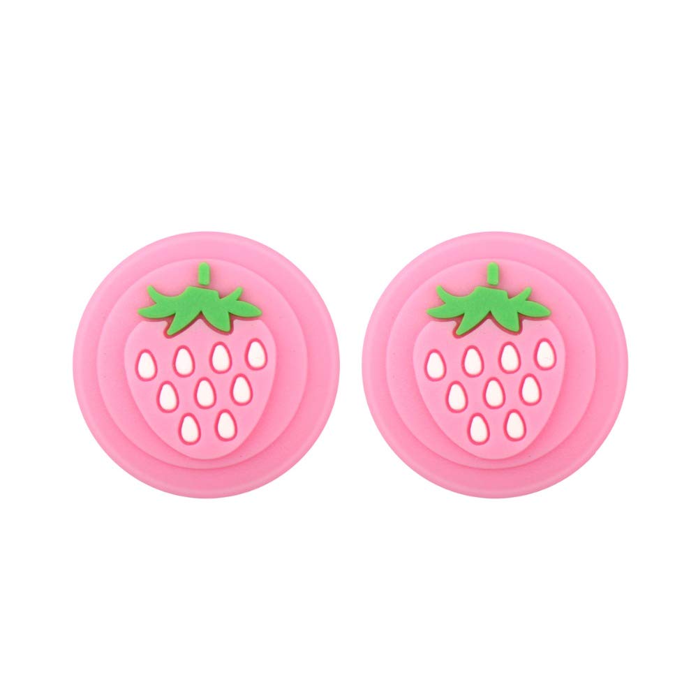 Colorful Strawberry Thumb Stick Grip Cap Joystick Cover for Nintendo Switch & Switch Lite Controller - 2PCS Pink - Improve Gaming Comfort & Prevent Wear (Perfect for Kids & Long Gaming Sessions)