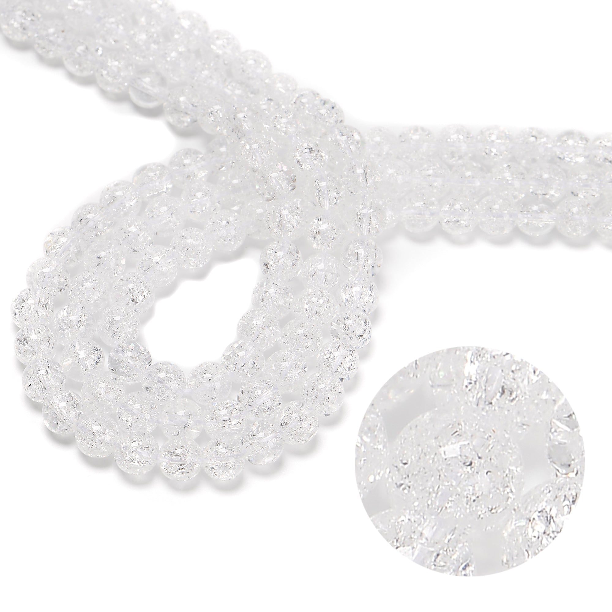 Clear Crackled Quartz Smooth Round Beads 6mm 8mm 10mm 15.5 Inch Strand - DIY Jewelry Making, Bracelet & Necklace Crafting Supplies for Women