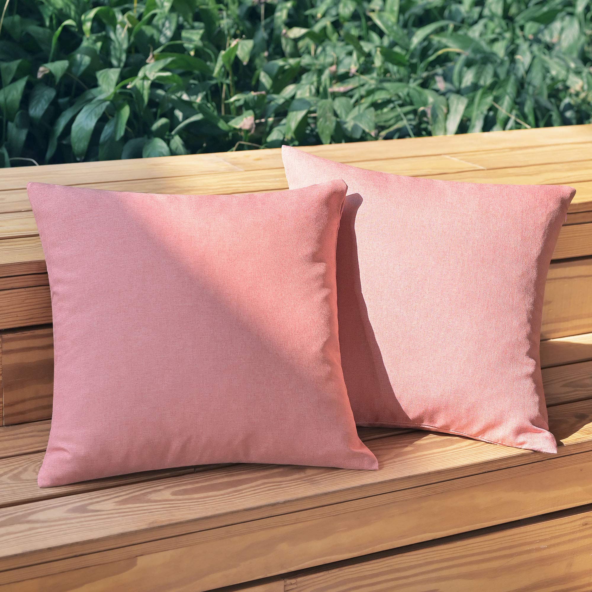 PiccoCasa 2 Pack Waterproof Decorative Throw Pillow Covers 18x18 Inch - Soft Cushion Covers for Sofa, Bed, Couch, Car Seat - Indoor & Outdoor Use in Living Room, Garden, Patio, Tent (Pink)