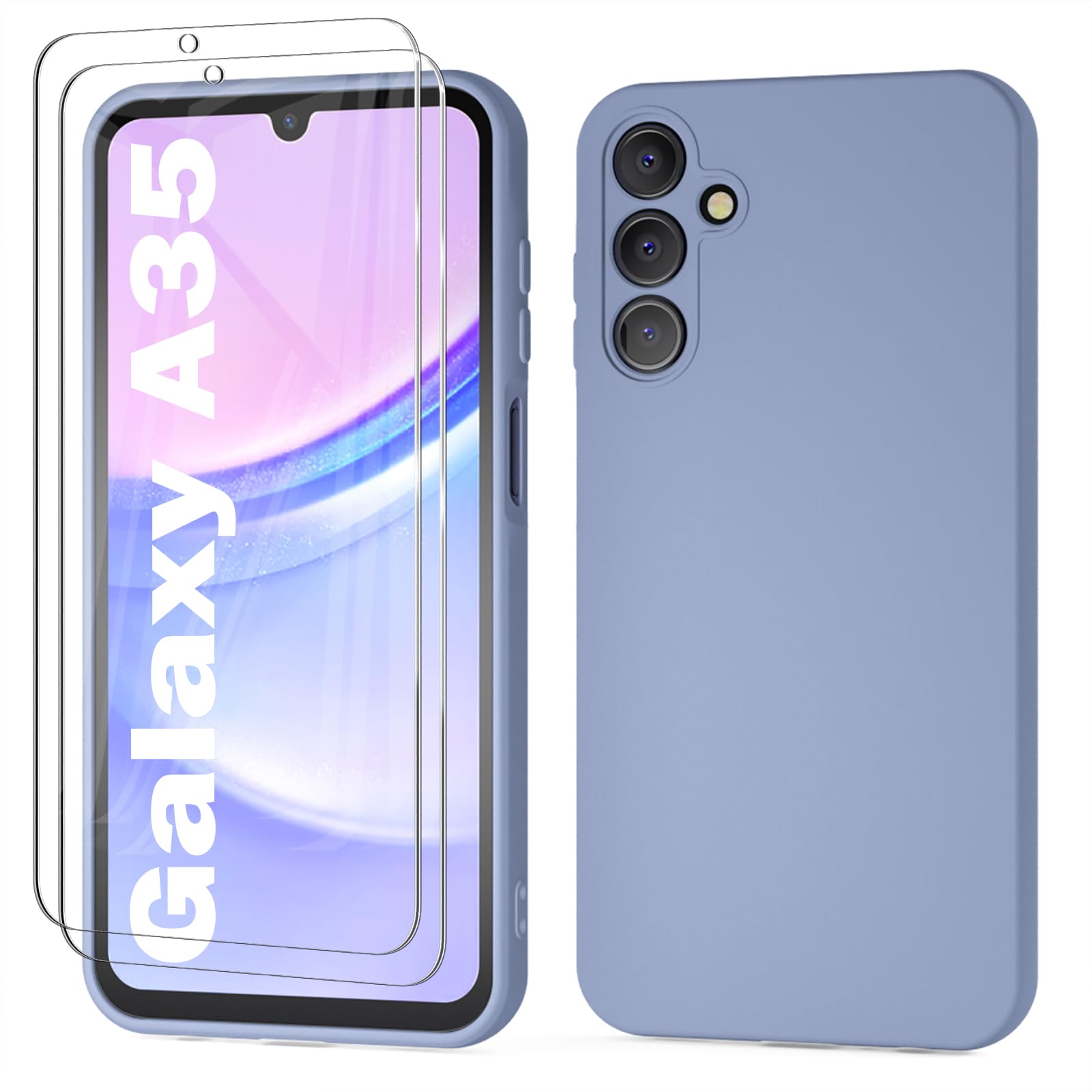 Premium Shockproof Silicone TPU Case for Samsung Galaxy A35 5G - Slim Fit with Soft Anti-Scratch Microfiber Lining & Includes 2 Pack Screen Protectors (Grey) - Perfect for Everyday Protection, Work & Outdoor Activities