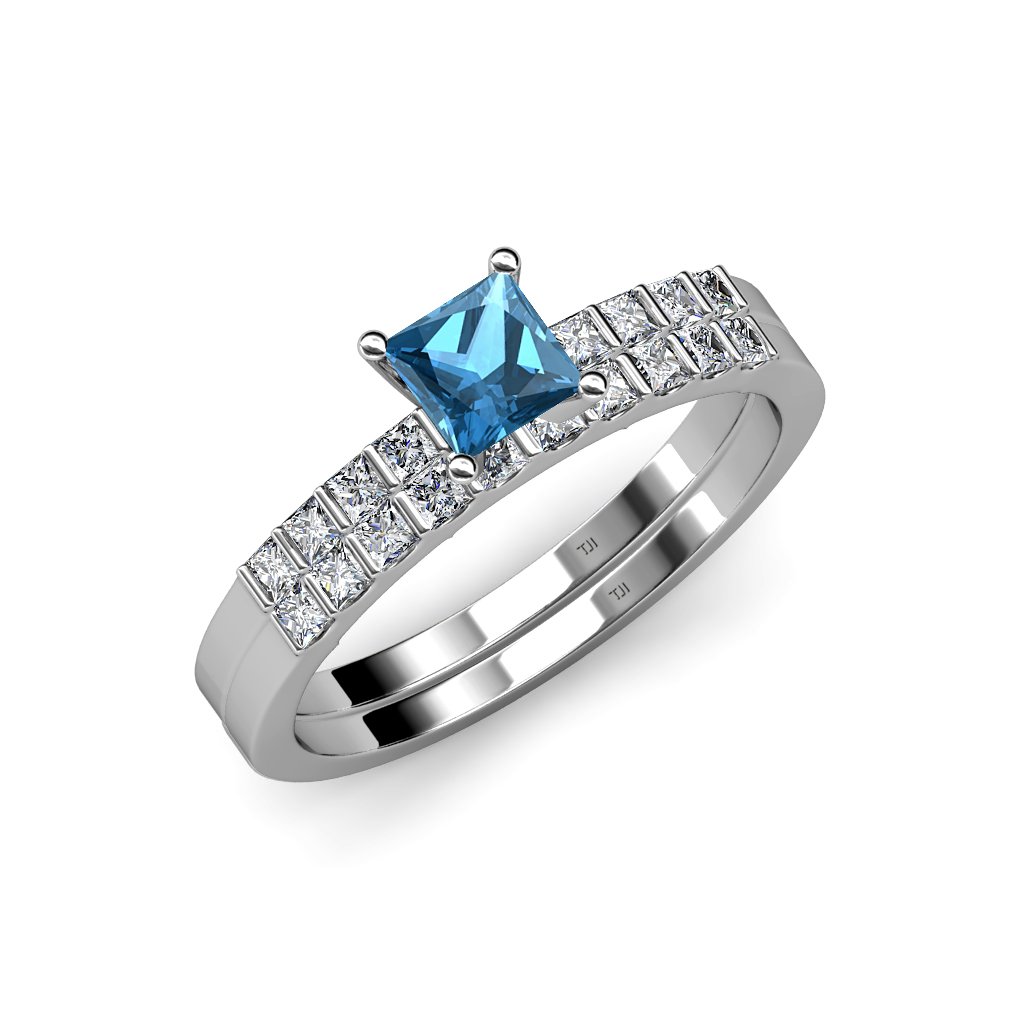 1.45ctw Blue Topaz & Diamond Engagement Ring & Wedding Band Set in 14K White Gold | Elegant Bridal Jewelry for Proposals, Anniversaries & Special Occasions