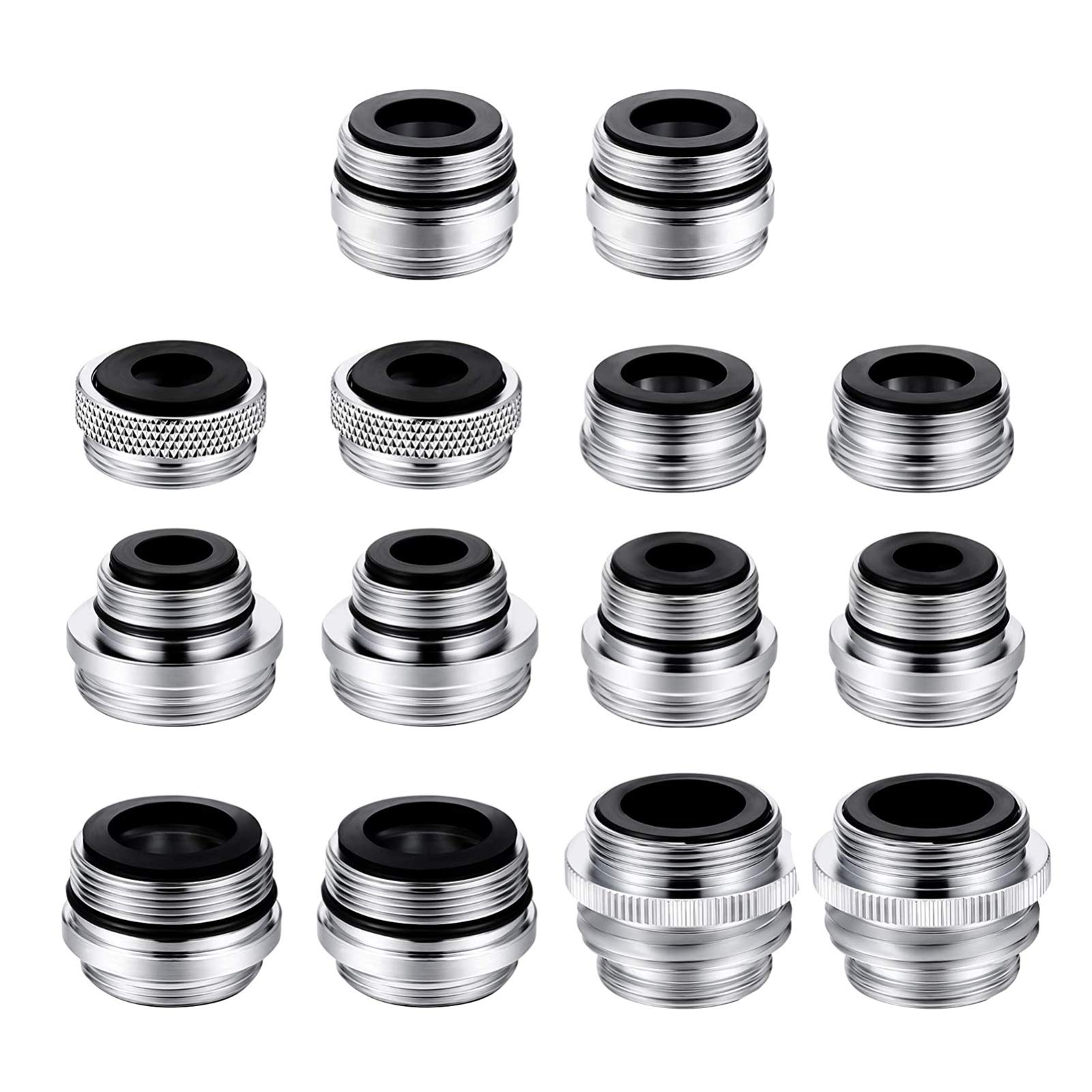 DOITOOL 14-Piece Brass Faucet Adapter Kit - Male/Female Kitchen Sink Aerator Adapters, Garden Hose Connector & Water Filter Diverter (Silver) - Perfect for Outdoor Watering, RV Use & Home Plumbing Repairs