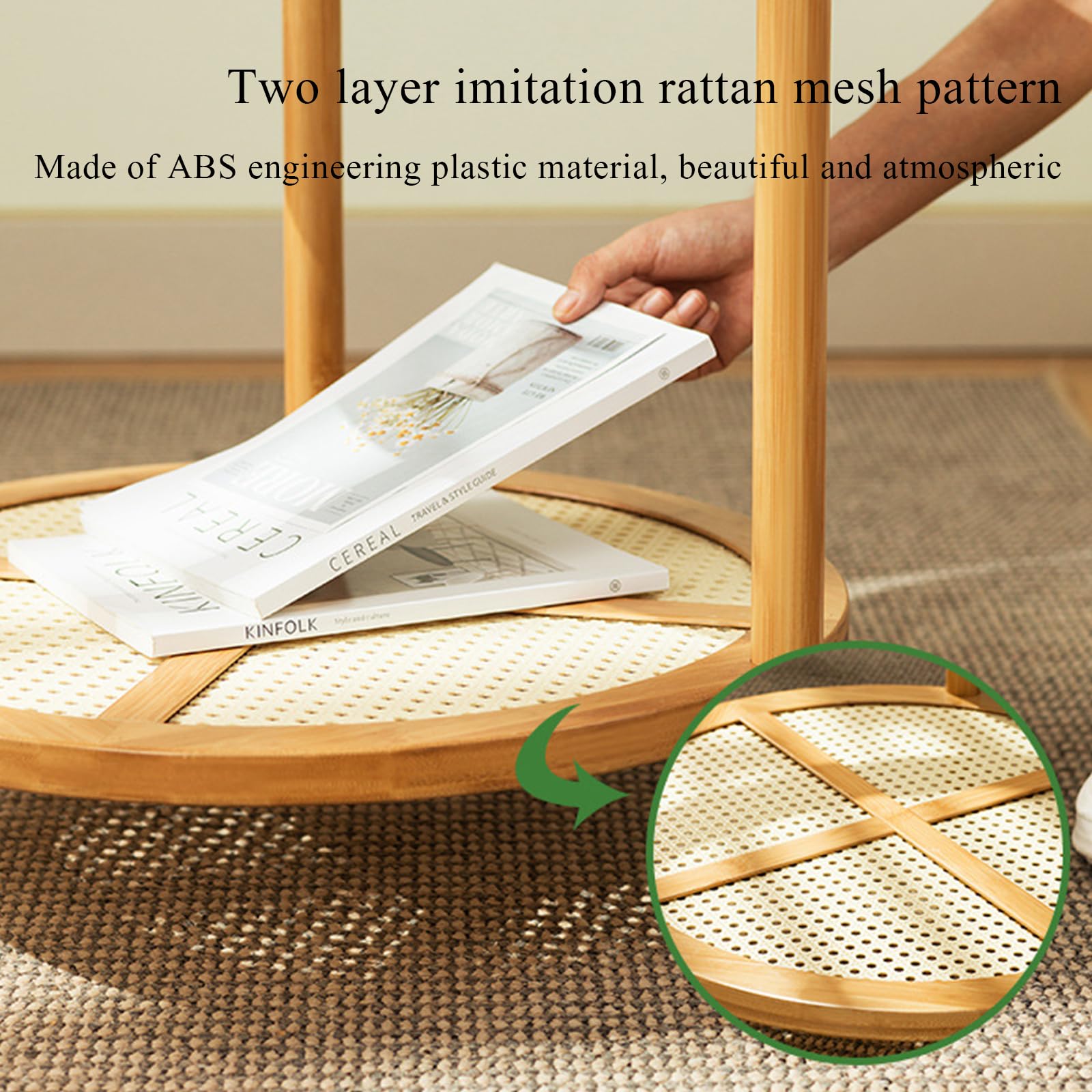 2-Tier Bamboo Round Coffee Table with Glass Top - Modern Small Side Table for Living Room, Bedroom, Balcony or Nightstand - Perfect for Coffee, Books & Decor