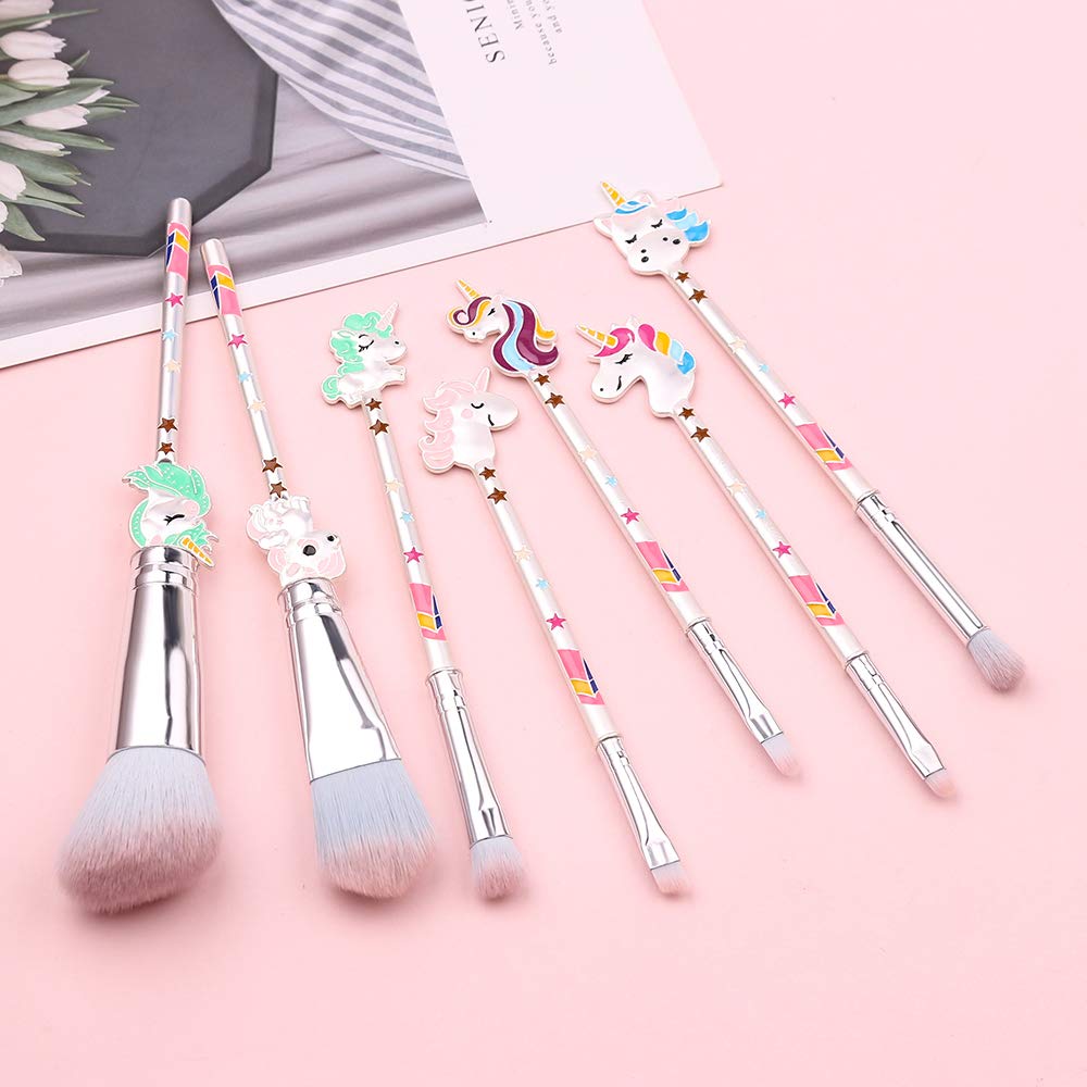 Professional Unicorn Makeup Brush Set - 7pcs Cruelty-Free Synthetic Brushes for Foundation, Blending, Blush, Concealer & Eyeshadow | Double-Sided Face & Powder Brushes for Liquid & Cream Cosmetics | Perfect for Makeup Artists & Beauty Enthusiasts