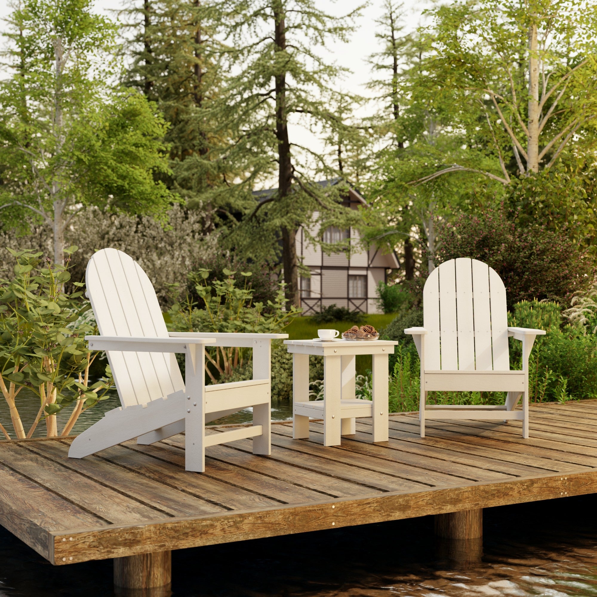 Freedom 3-Piece Traditional Adirondack Chair Set with Side Table - Outdoor Patio Furniture for Garden, Deck, Poolside & Backyard Relaxation