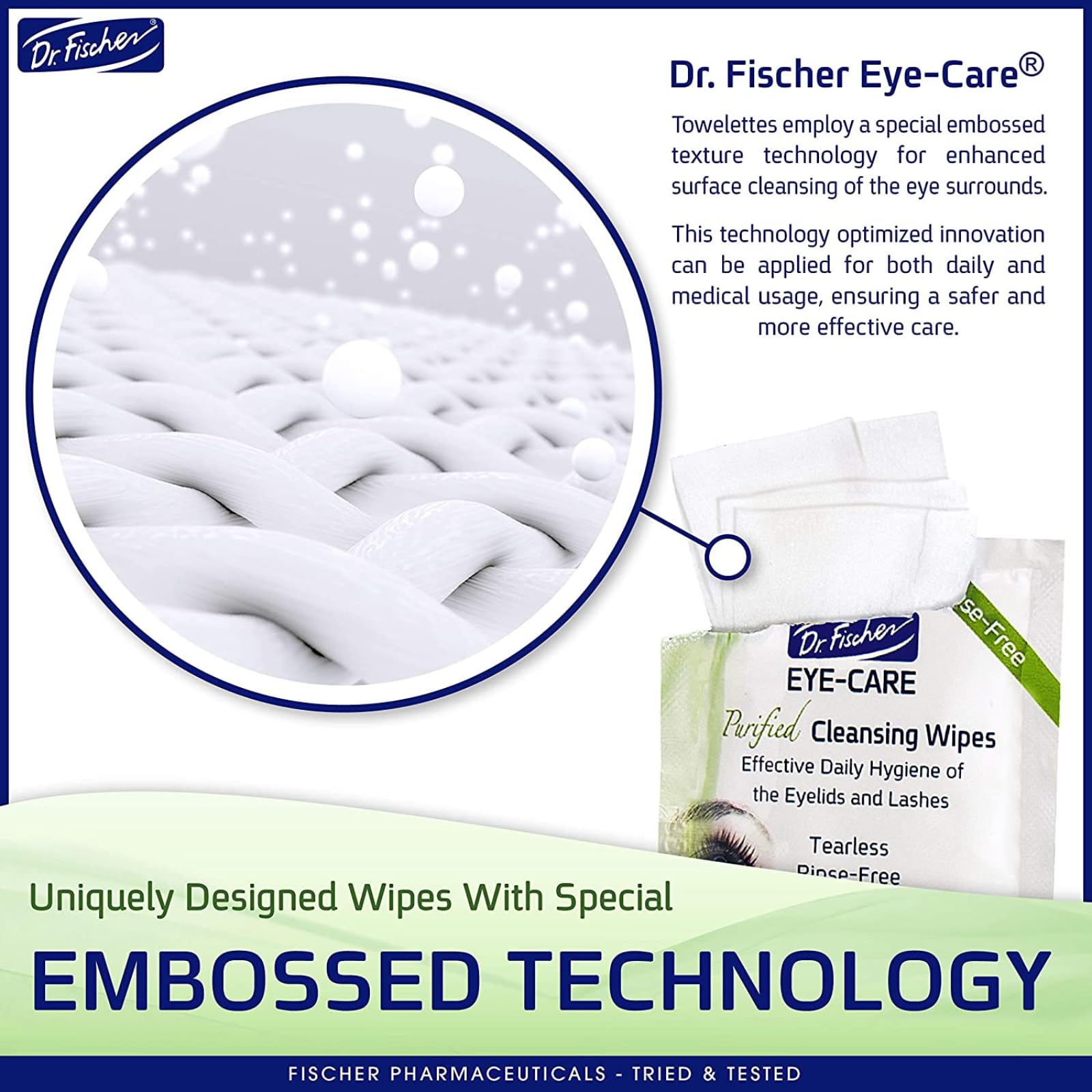Dr. Fischer Hypoallergenic Eye Wipes & Eyelid Cleanser Foam - Gentle Demodex Blepharitis Relief for Sensitive Eyes | Daily Eyelash Hygiene & Allergy Care | Perfect for Contact Lens Wearers & Post-Makeup Removal