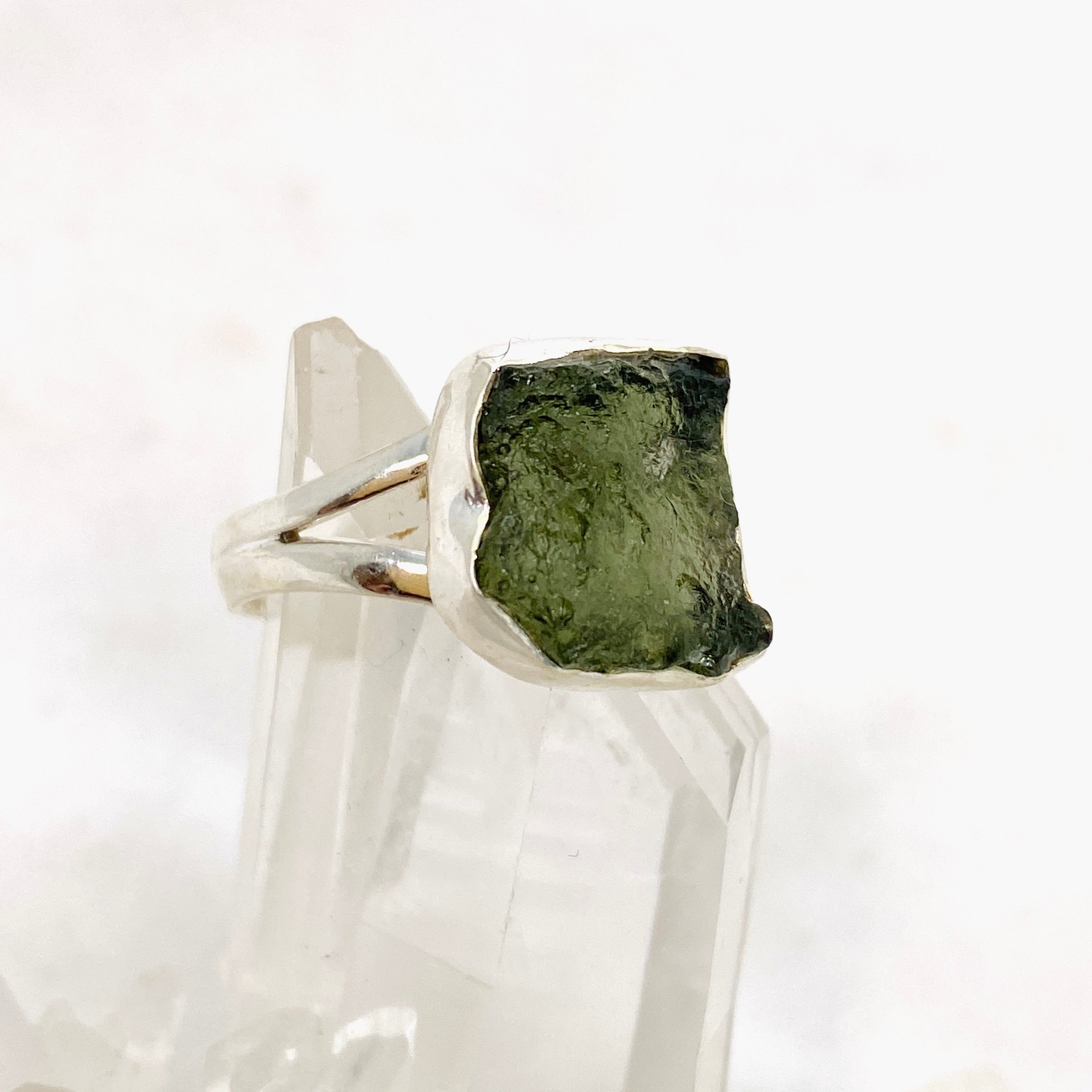 Genuine Moldavite Raw Split Band Ring - Size 7 Natural Green Meteorite Gemstone Jewelry KRGJ3357 | Perfect for Spiritual Healing, Meditation & Unique Boho Fashion