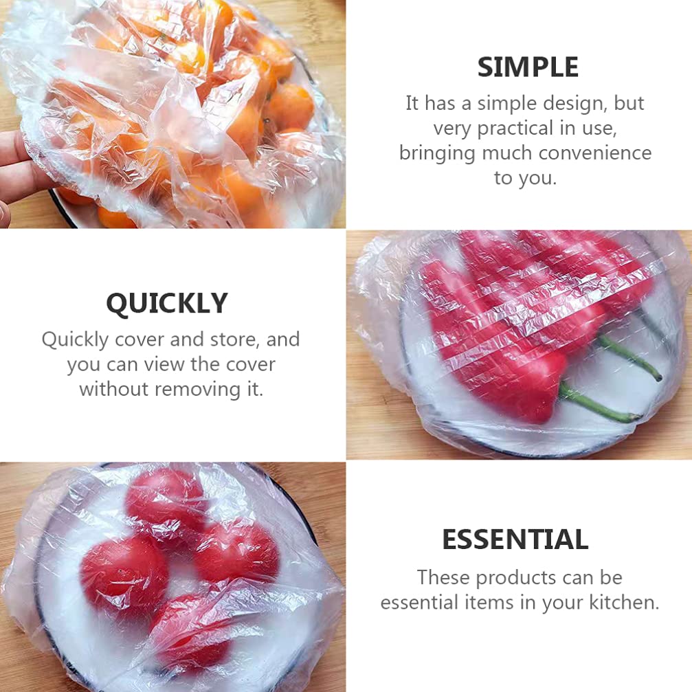 Hemoton 300PCS Elastic Food Covers - Reusable Stretch Plastic Wrap for Bowls, Leftovers & Food Storage | Airtight Seal for Refrigerator, Meal Prep & Kitchen Organization | Perfect for Preserving Freshness & Reducing Waste