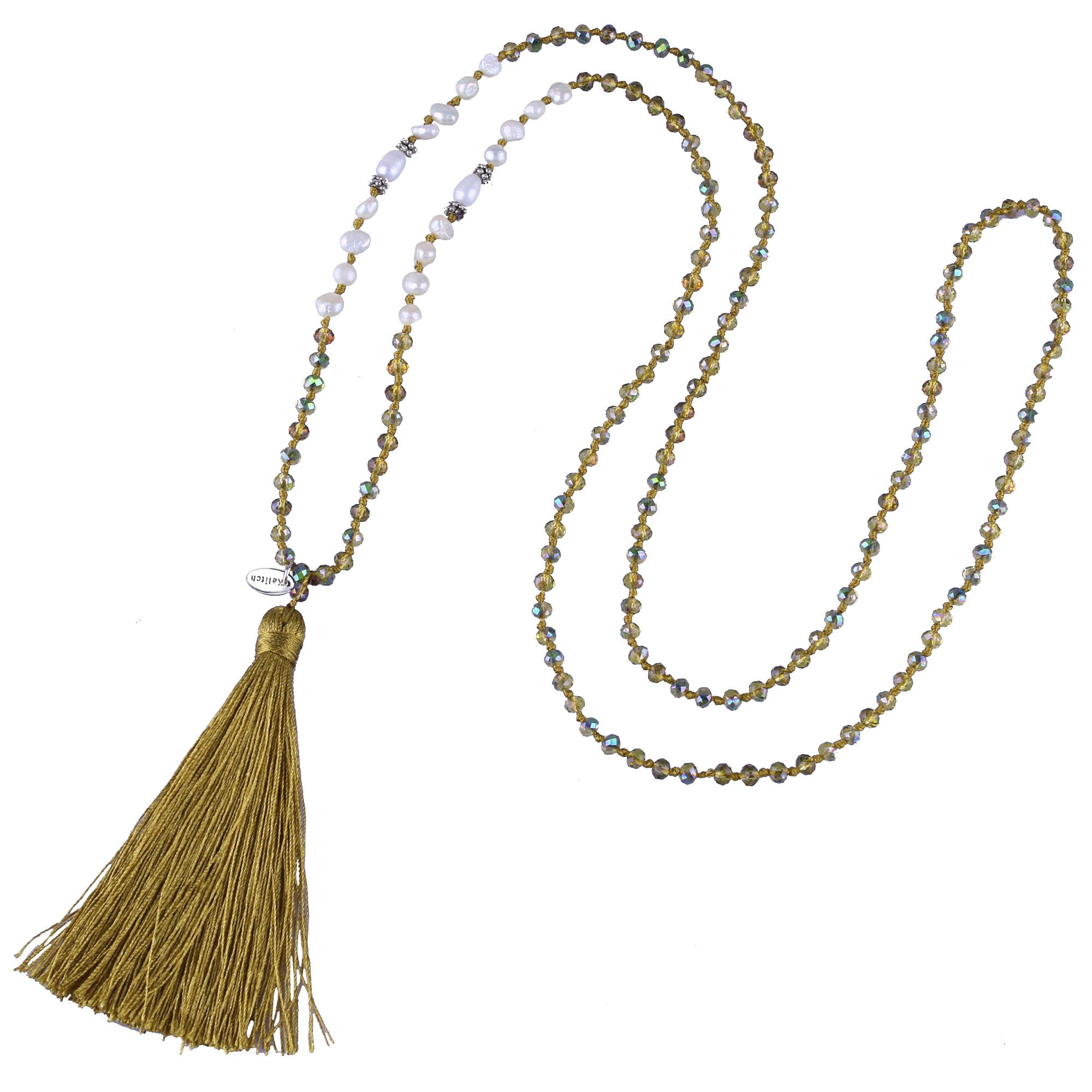 Elegant KELITCH Women's Pearl Necklace with Crystal Beads - Handmade Tassel Jewelry for Party, Wedding & Evening Wear