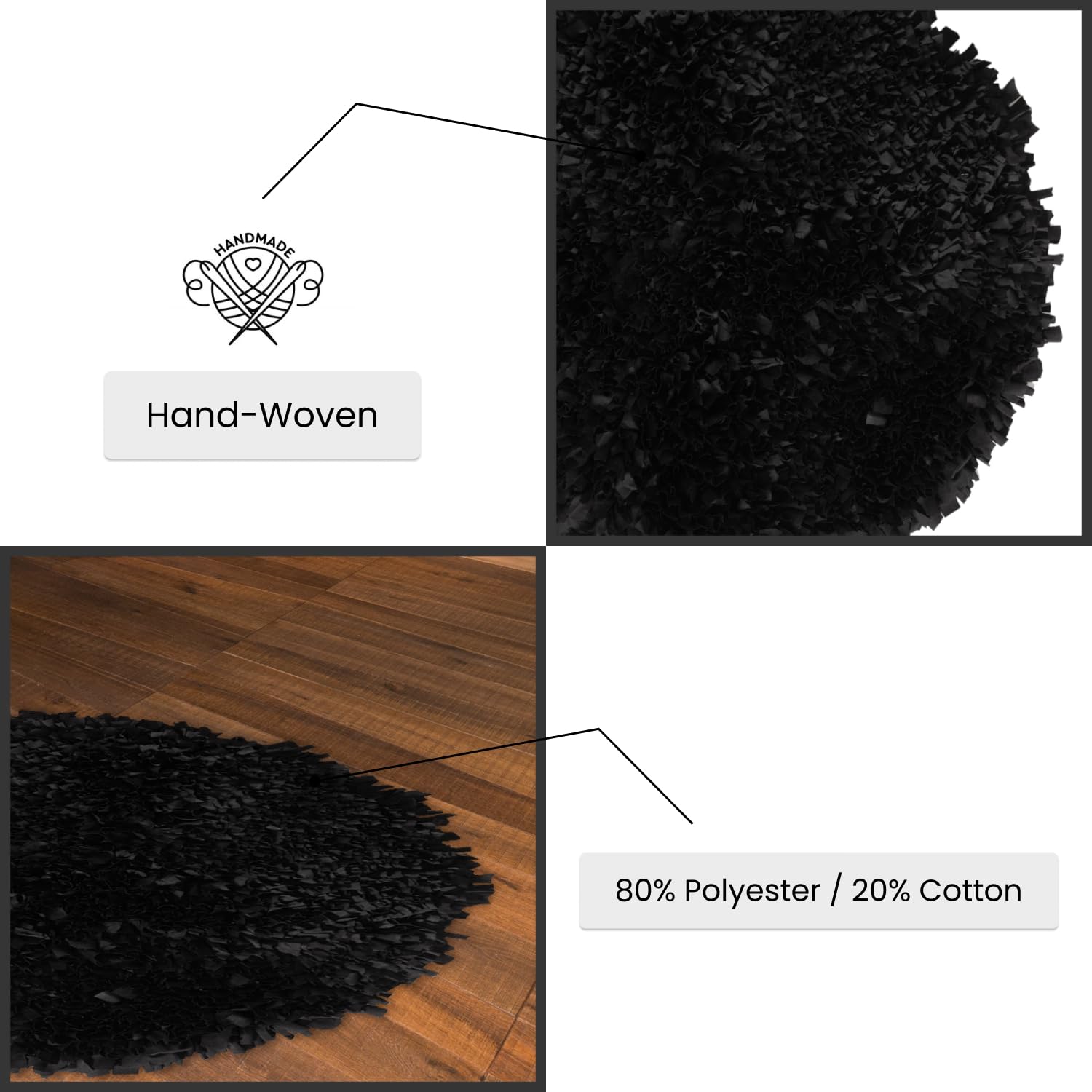 Premium Soft Shaggy Round Rug - Machine Washable Non-Slip Indoor Carpet for Living Room & Bedroom - Foldable Easy Clean 5' Black Area Rug - Perfect for Cozy Home Decor & Pet-Friendly Spaces