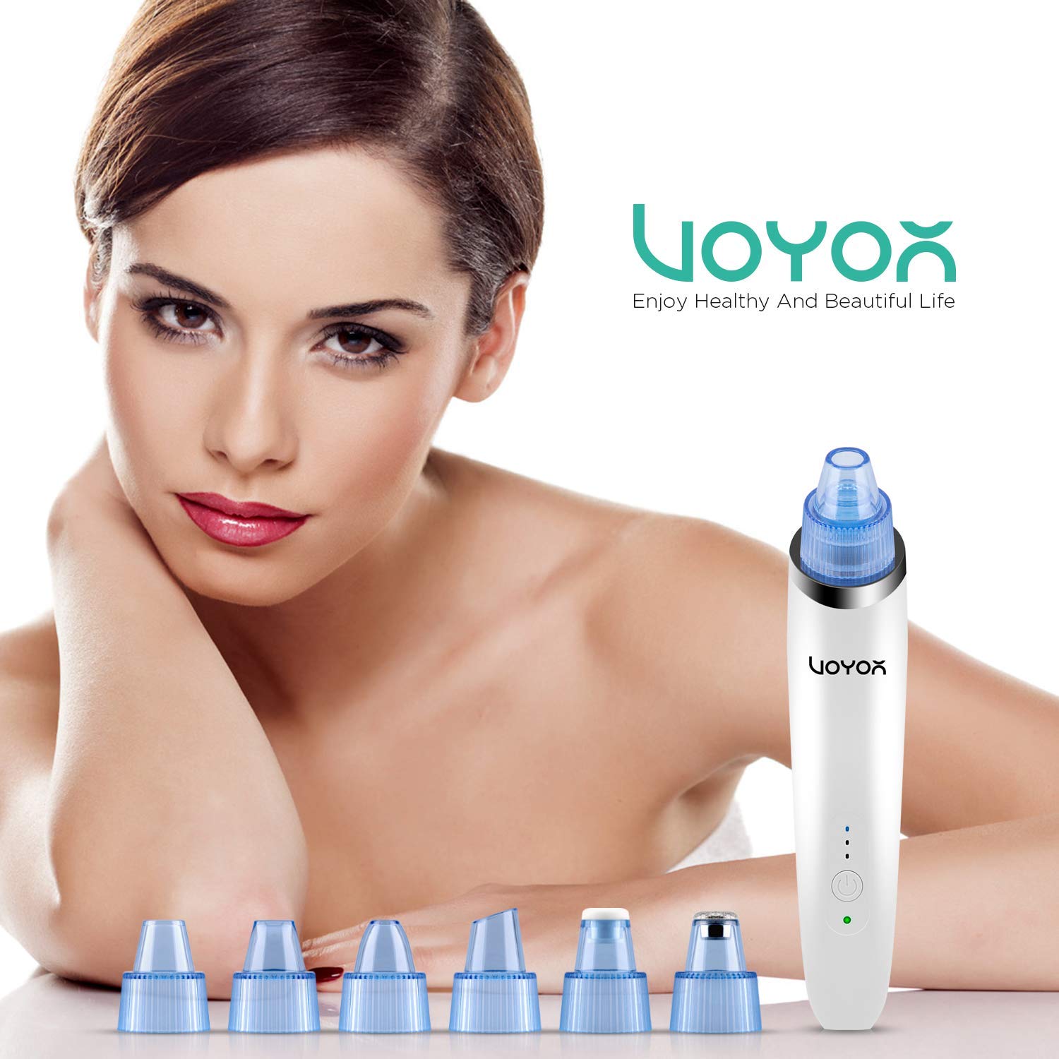 VOYOR Blackhead Remover Pore Vacuum - Electric Facial Cleansing Device for Acne & Whiteheads Removal with 6 Suction Heads (BR410) | Deep Cleansing for Oily & Combination Skin | Perfect for Daily Skincare Routine & Spa Treatments