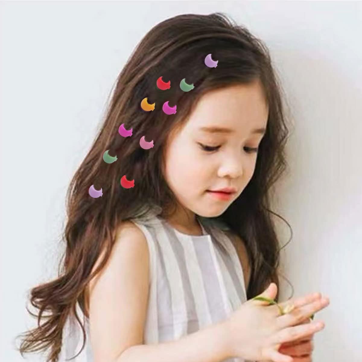 Ghelonadi Mini Hair Claw Clips with Rainbow Beads - 50pc Colorful Plastic Hair Clips for Women & Girls - Small Jaw Clips Hair Accessories for Ponytails, Buns & Updos