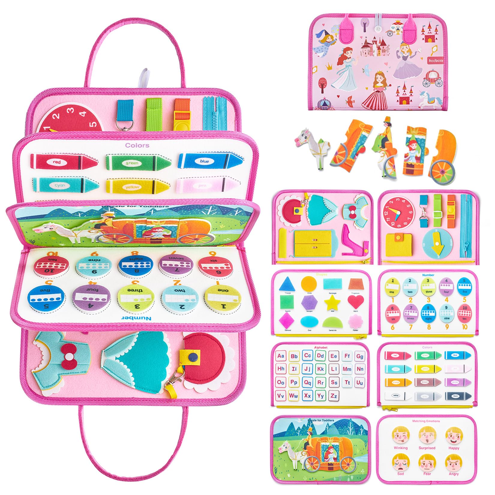 Freebear Busy Board - Montessori Sensory Toys for Toddlers 2 3 4 Years Old, Educational Travel Activity Toy for Boys & Girls, Perfect Gift for 2 Year Olds - Great for Airplane Rides, Road Trips & Quiet Playtime at Home