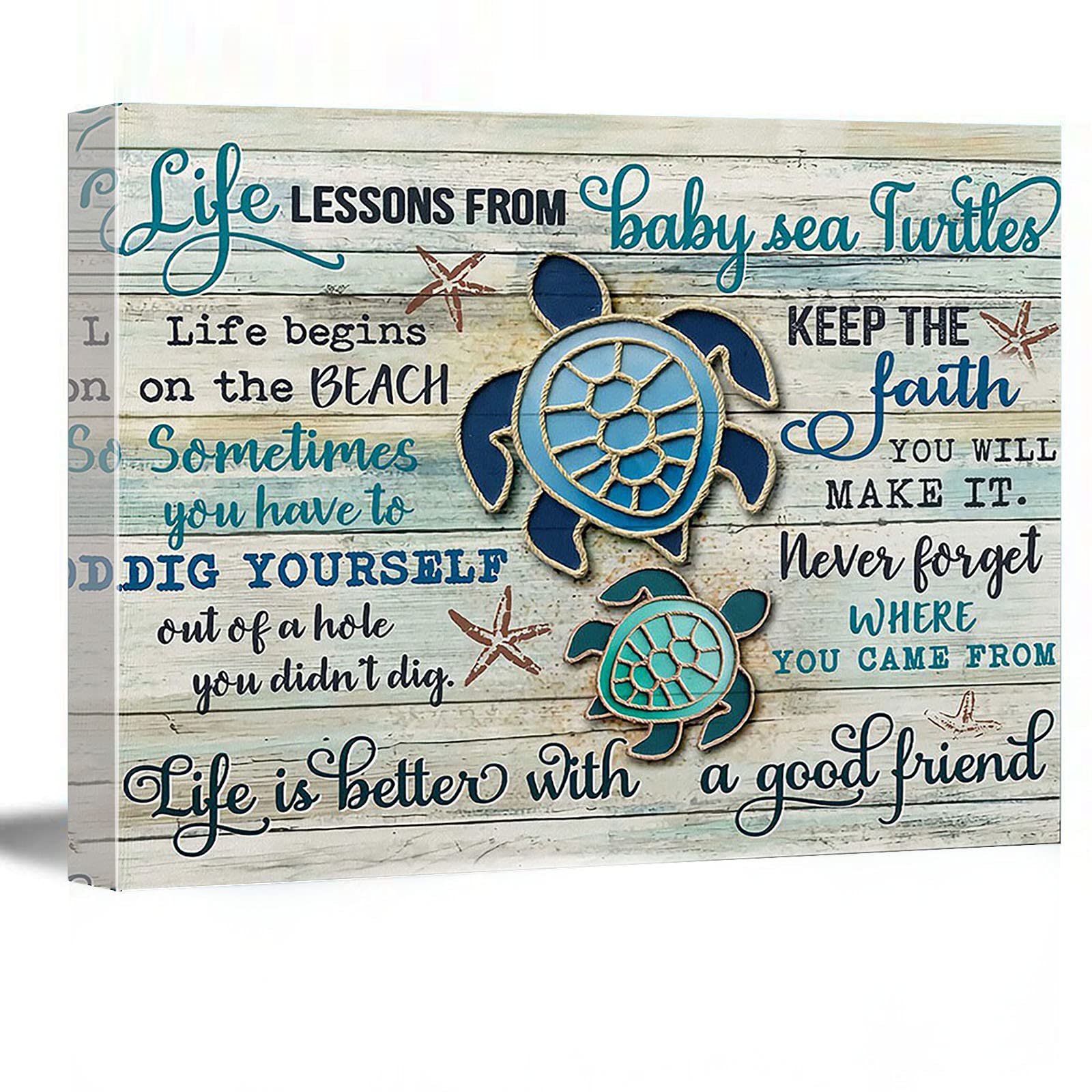 Bible Verses Wall Art - Life Lessons From Baby Sea Turtles Inspirational Quote Canvas Print - 8''x12'' Framed Modern Christian Home Decor - Perfect for Living Room, Bedroom & Office Wall Decoration