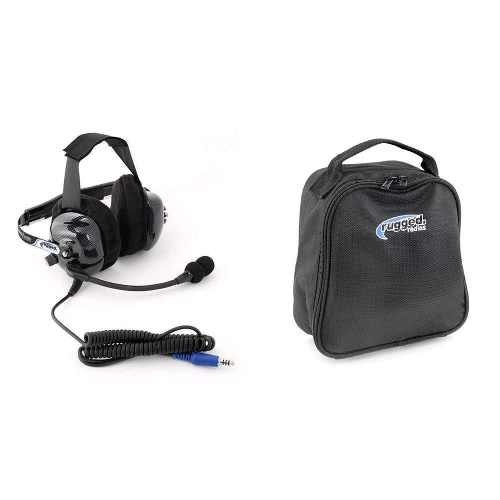 Rugged Radios H42-ULT Carbon Fiber Behind-The-Head Headset with Gel Ear Seals, Cloth Covers & Noise-Canceling Mic - Premium Motorcycle, Racing & Outdoor Communication Headset
