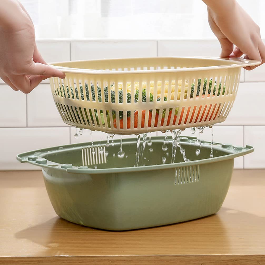 Hemoton 2-Pack Reusable Double Layer Fruit and Vegetable Strainer Colander - Detachable Washing Bowl for Berries, Salad Mixing & Rice Draining - Perfect for Kitchen, Camping & Picnic Use