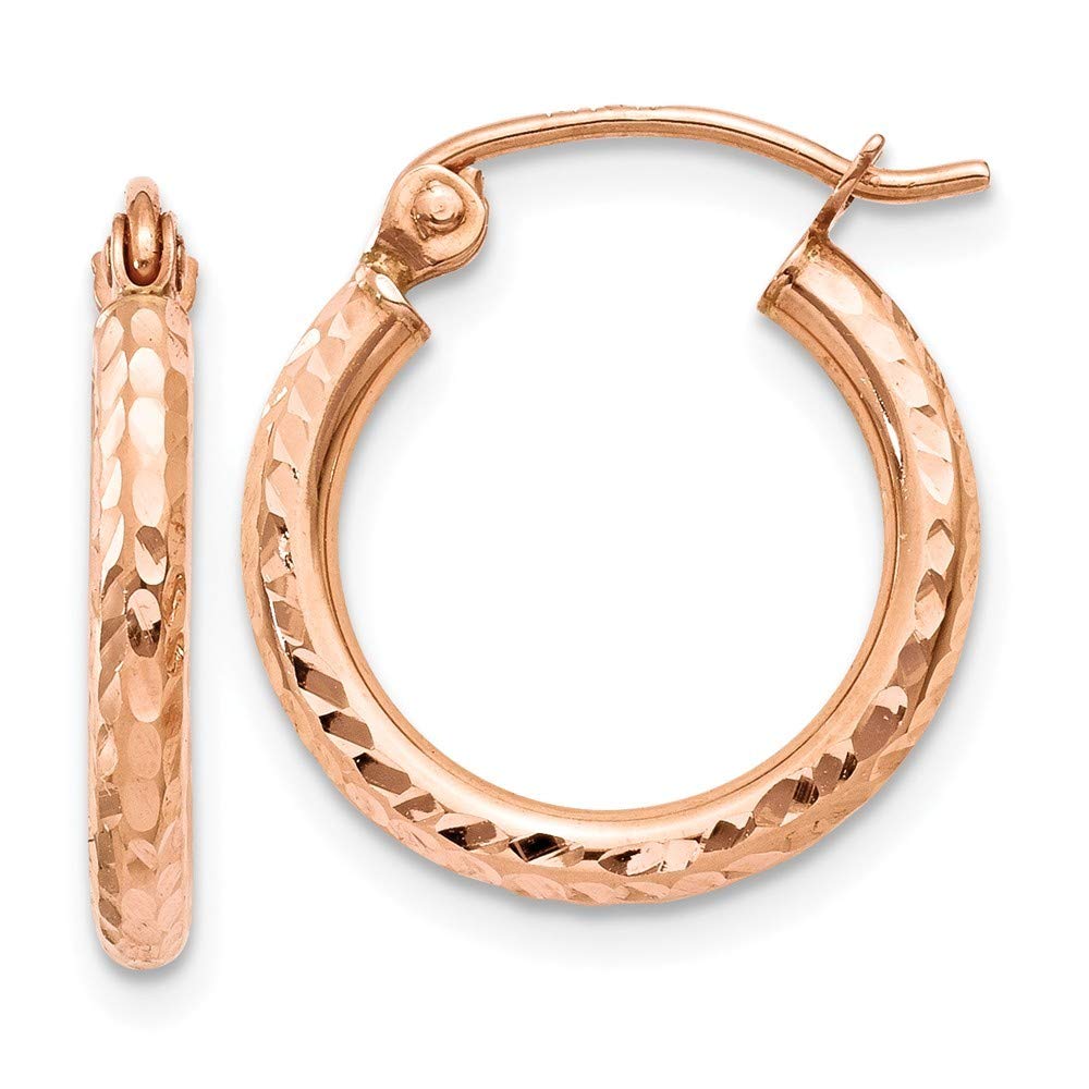 14K Rose Gold Lightweight Diamond-Cut Hoop Earrings for Women - 15mm Dainty Everyday Studs - Perfect for Work, Date Night & Special Occasions | Roy Rose Jewelry
