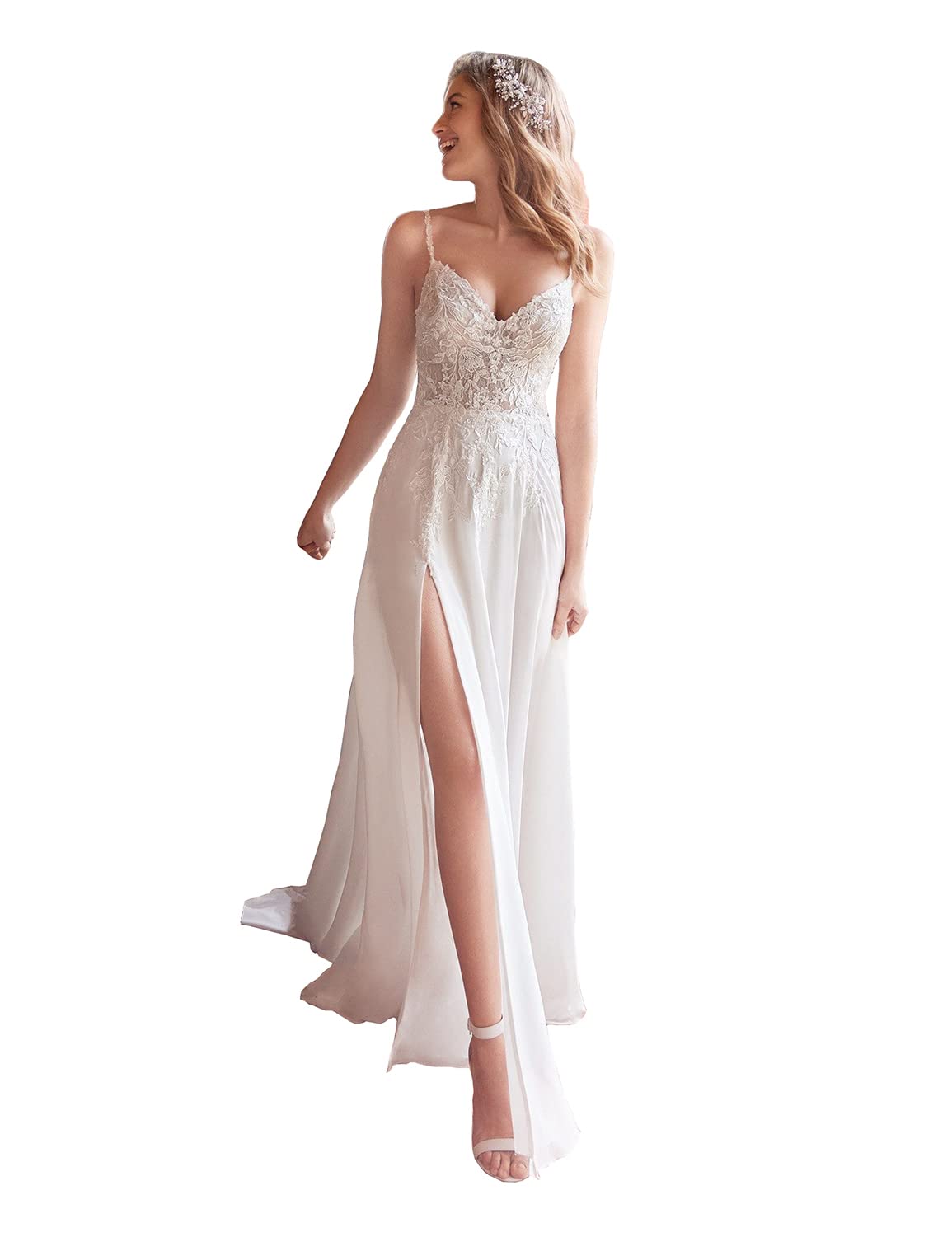 Clothfun Women's Lace Mermaid Beach Wedding Dress 2024 - Long Sleeve Bridal Gown for Bride | Perfect for Beach Weddings, Destination Ceremonies & Romantic Photos