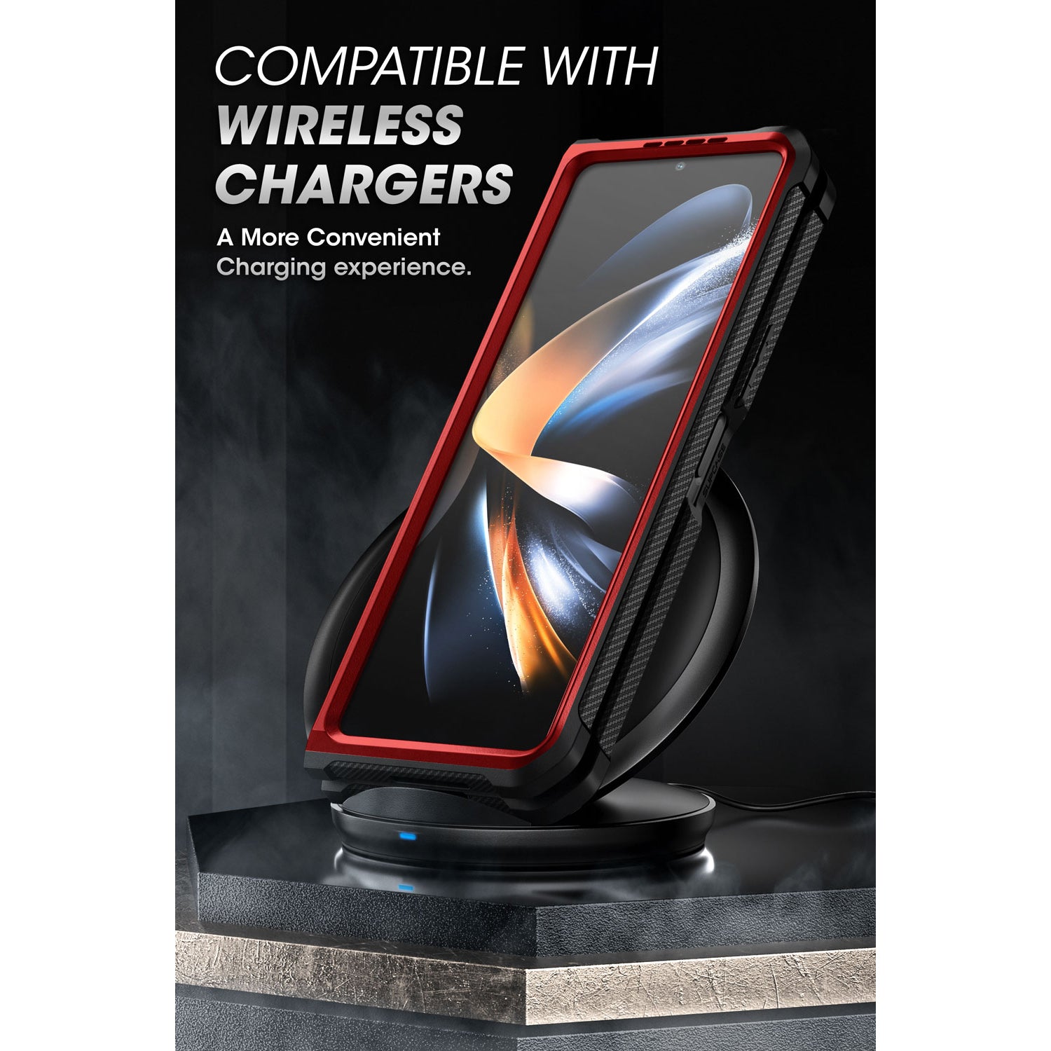 Samsung Galaxy Z Fold 4 Case with Built-in Kickstand & Screen Protector - Shockproof Heavy Duty Cover for Z Fold4 - Metallic Red | Perfect for Work, Travel & Everyday Protection