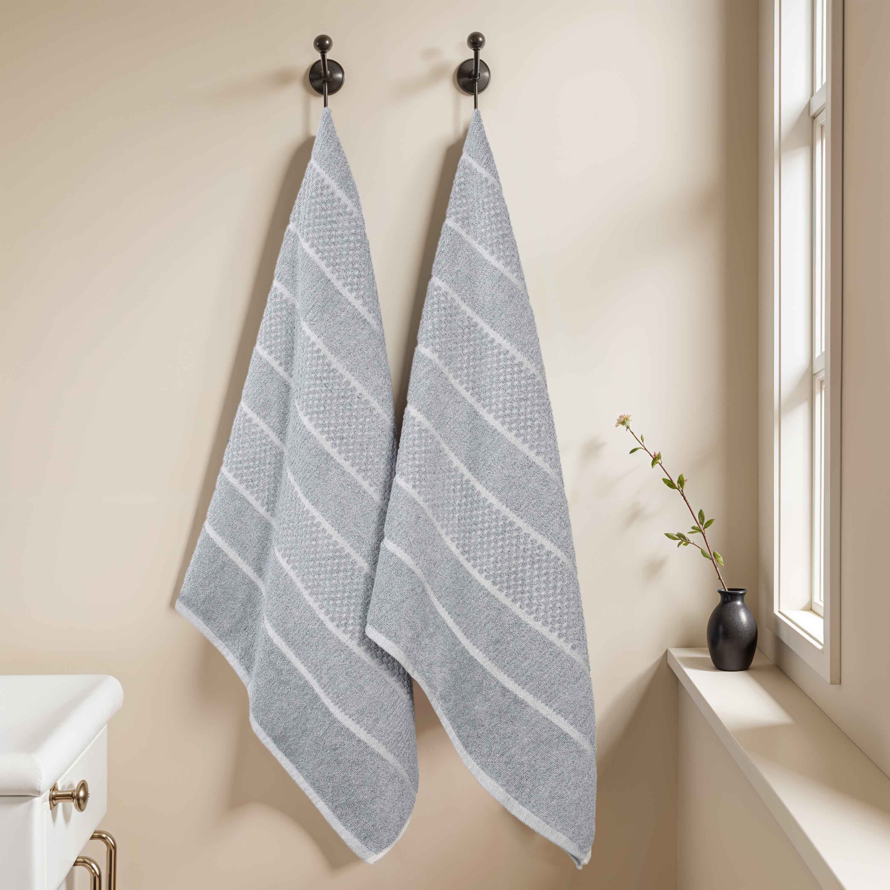 Premium Cotton Blend Checkered and Ribbed Bath Sheets Set of 2 - Super Absorbent, Soft & Quick-Drying Luxury Towels for Spa, Bathroom, Pool, and Beach Use