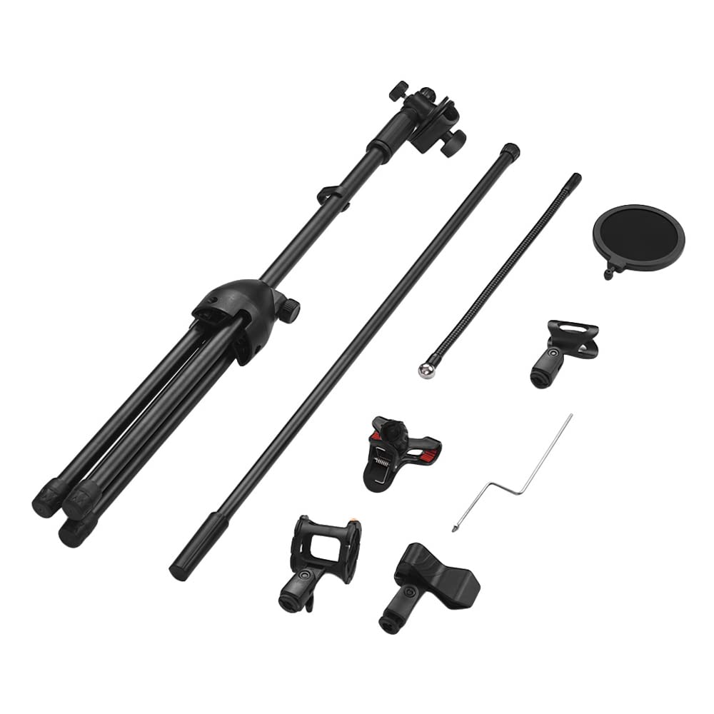 Professional Adjustable Metal Microphone Stand with Boom Arm - 3 Mic Holders & Smartphone Mount for Studio Recording, Podcasting, Live Streaming & Outdoor Performances