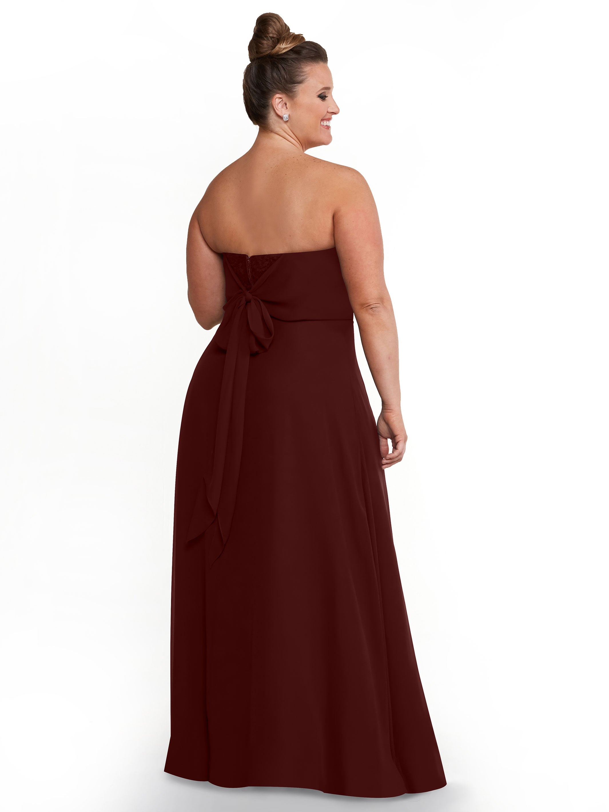 Elegant 80143 Chiffon Strapless Sweetheart Bridesmaid Dress with Lace & High Slit - Perfect for Weddings, Prom & Formal Events