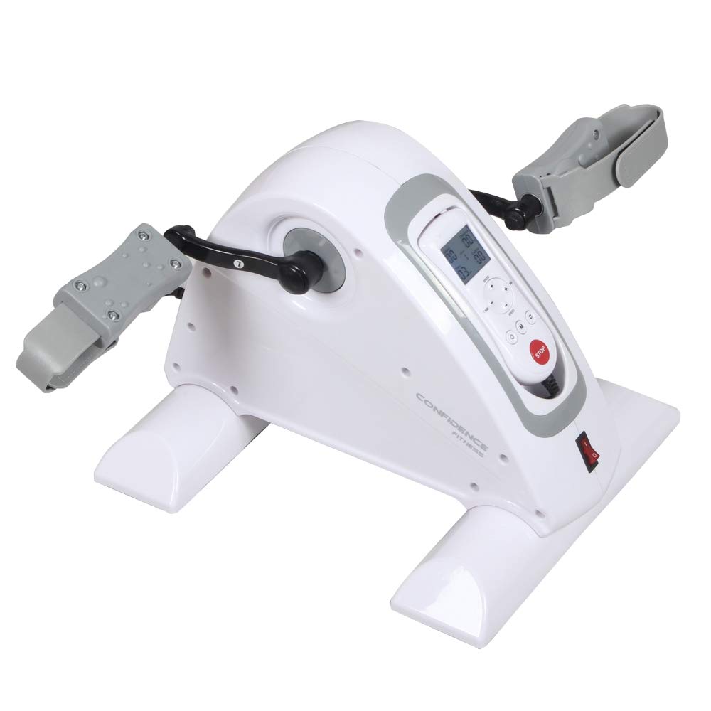 Confidence Fitness Motorized Electric Mini Exercise Bike V2 - Under Desk Pedal Exerciser for Home & Office Workouts - Compact White/Grey Cycling Machine for Seniors, Physical Therapy & Sedentary Workers