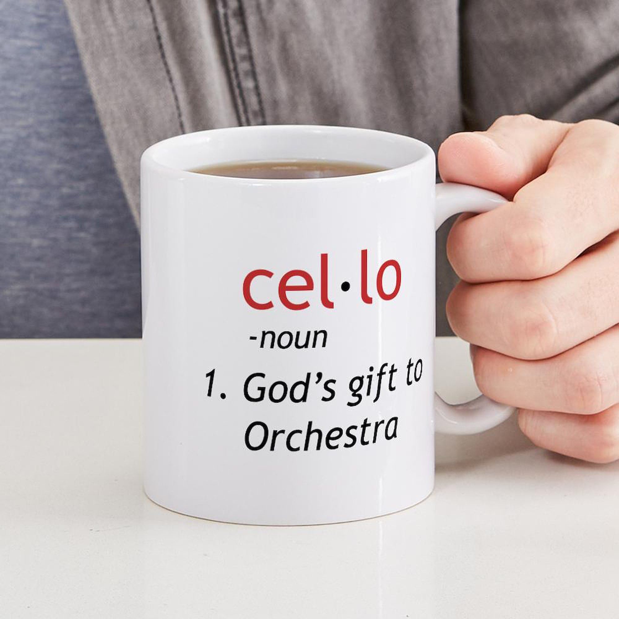 Cello Definition Mug - 11 oz (325 ml) Ceramic Coffee Cup with Handle - Perfect for Musicians, Music Teachers & Orchestra Lovers - Great Gift for Birthday, Christmas & Music Events