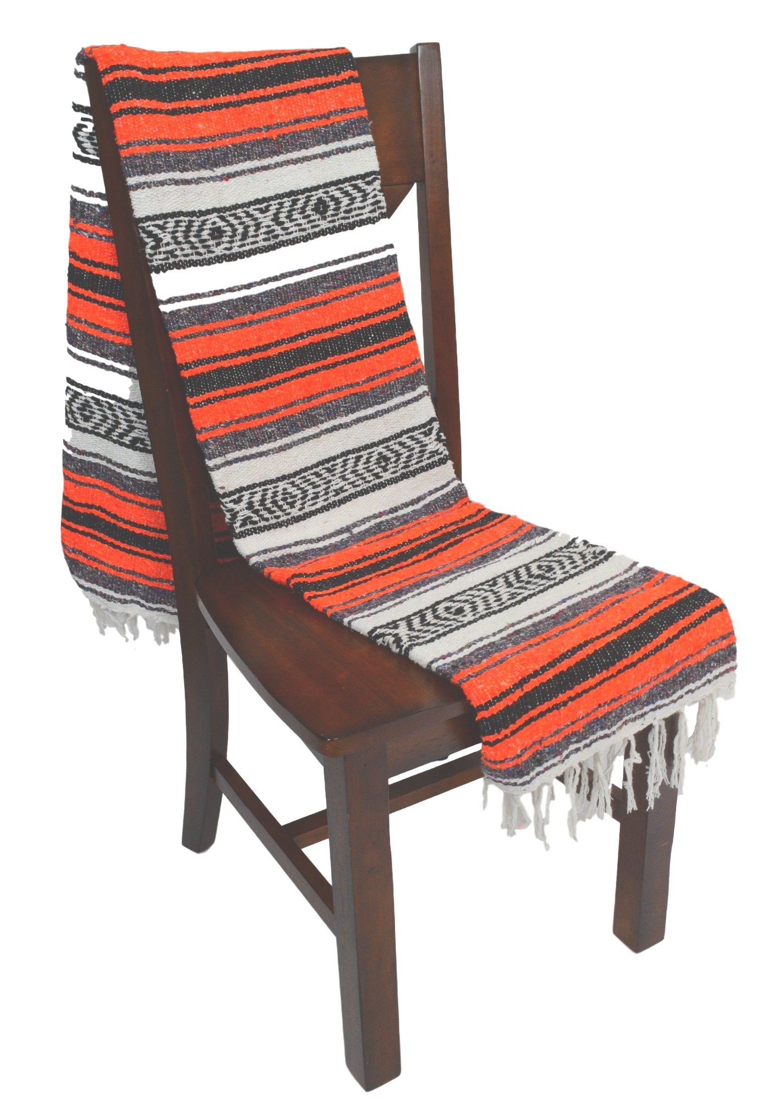 Authentic Mexican Serape Falsa Blanket - Handwoven Orange Cotton Throw - Perfect for Beach, Picnic, and Home Decor