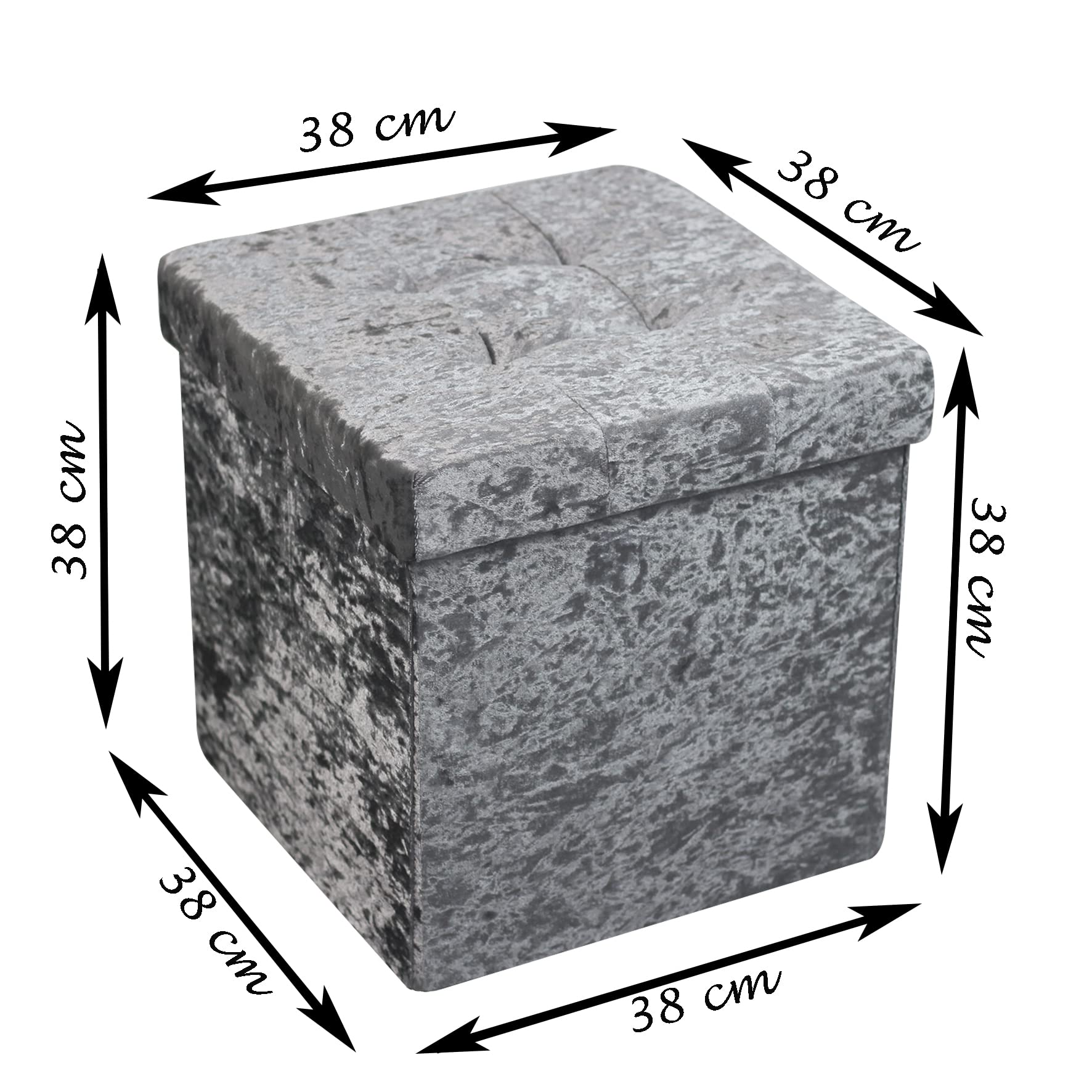 HomeHarmony® Crushed Velvet Quilted Storage Ottoman - Foldable Footrest Stool with Removable Top, Multi-Purpose Toy & Blanket Storage Box (Medium Silver) - Perfect for Living Room, Bedroom & Nursery Organization