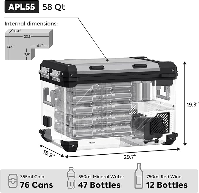 ICECO APL55 55L Dual Zone 12V Portable Car Refrigerator Freezer for Camping, Road Trips & RV Travel - Compact Fridge for Food, Drinks & Medication Storage