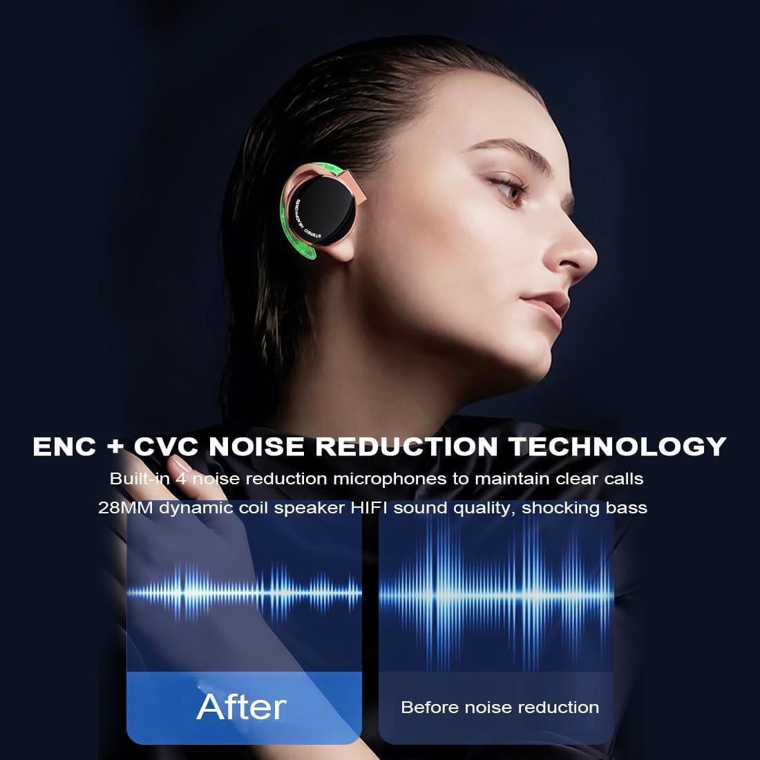 Open-Ear Bluetooth 5.3 Wireless Headphones with Earhooks - Sports Headset with 4 Mics, Noise Cancelling & Long Battery Life - Perfect for Running, Gym & Outdoor Activities