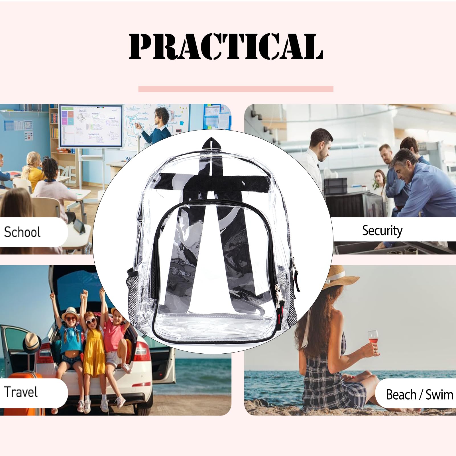JOMPARO 24 Pack Heavy Duty PVC Clear Backpack - Transparent See Through Bookbag for School, Work, Travel & Events - Waterproof Lightweight Backpack for Kids, Boys & Girls - Perfect for Stadiums, Concerts & Airports
