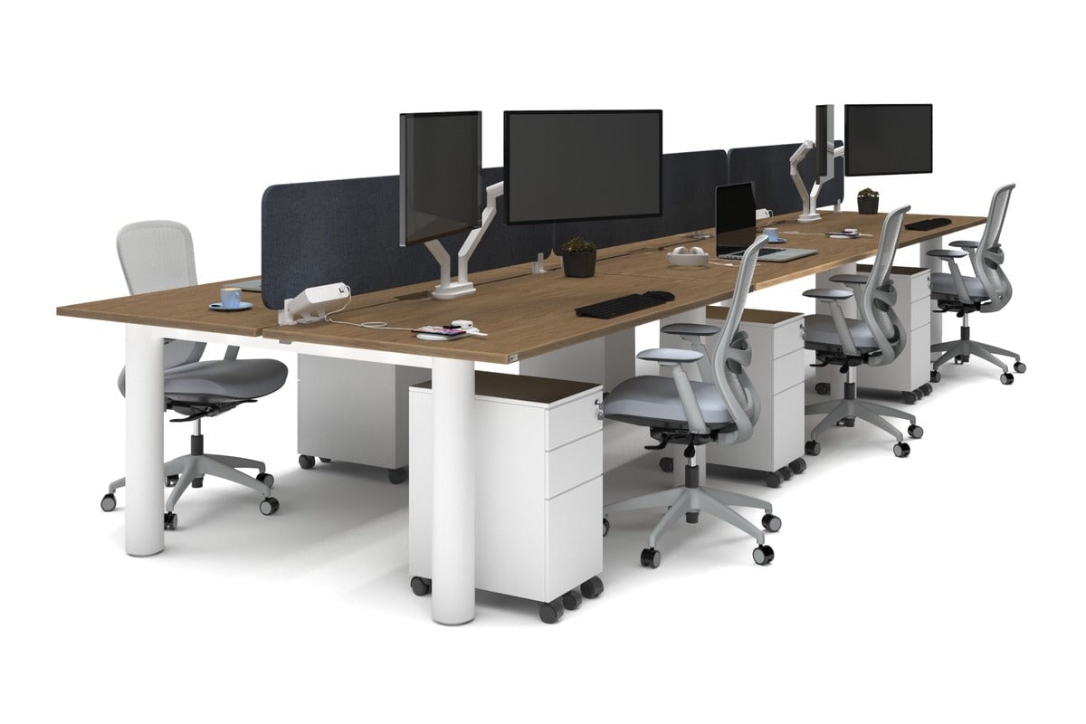 Quadro Cylinder Leg 6-Person Office Workstation Desk - 1800L x 800W with Cable Management - Modern Office Furniture for Collaborative Workspaces & Team Meetings