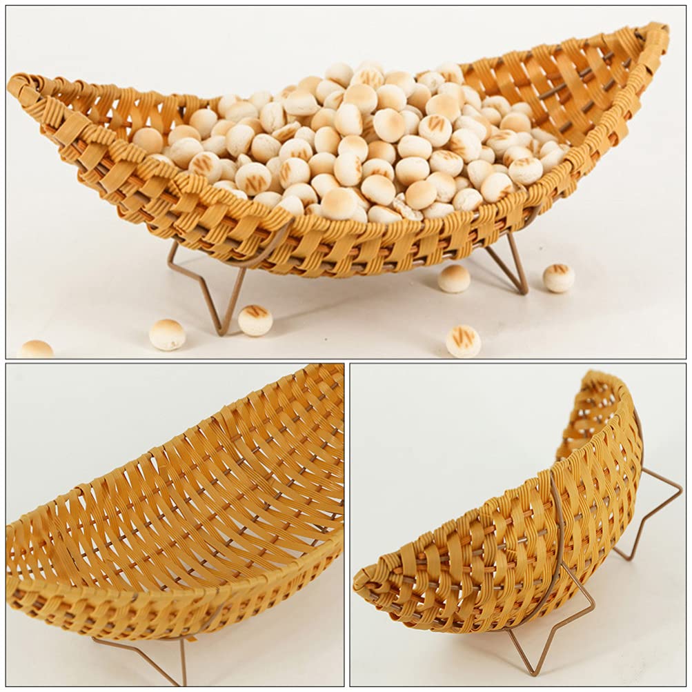 Eco-Friendly Rattan Storage Basket - Decorative Woven Bread & Snack Serving Bowl - Handmade Plastic Wicker Basket for Kitchen, Dining & Home Organization - Perfect for Fruits, Groceries, and Craft Storage