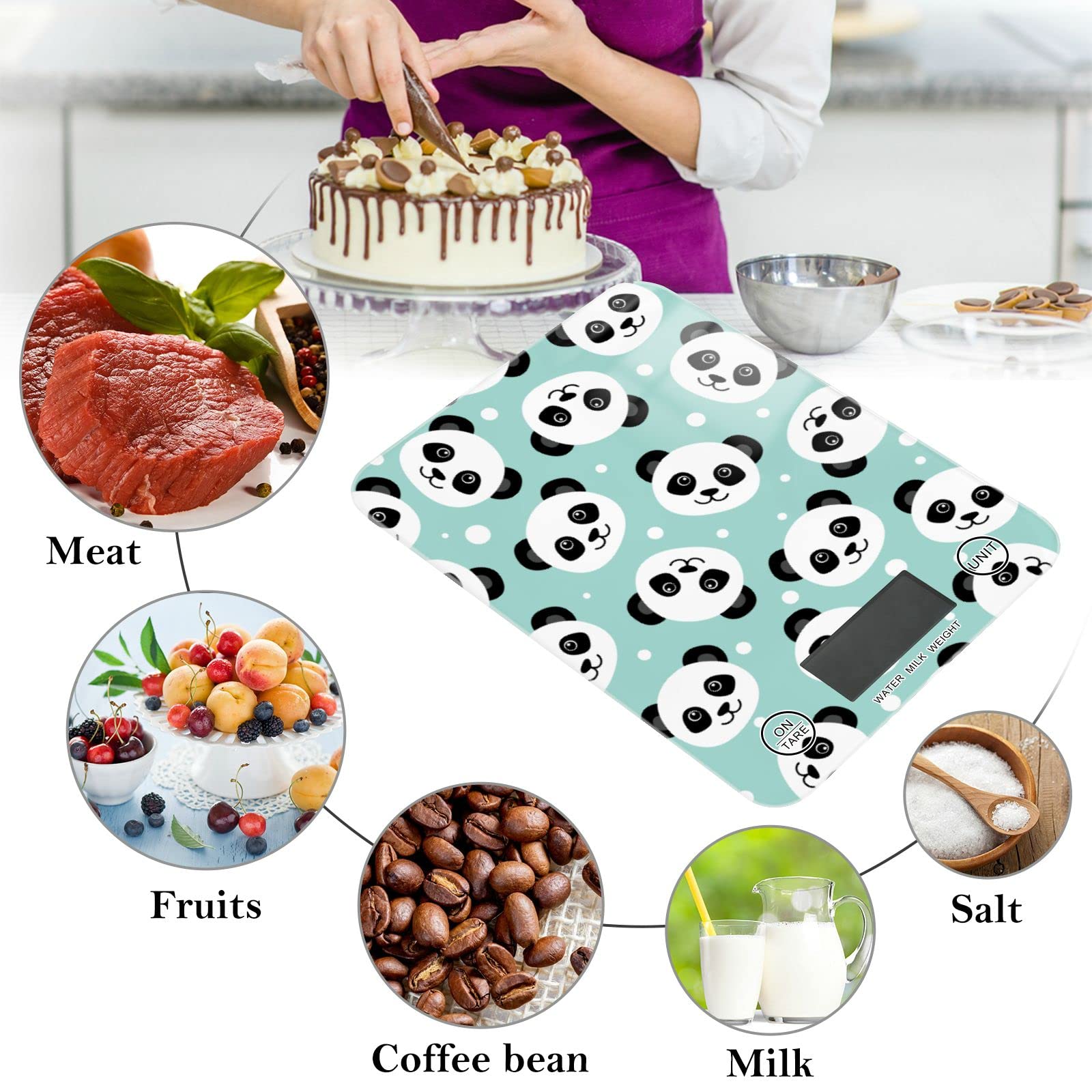 **Panda Teal Digital Kitchen Scale - Waterproof Food Scale with LCD Display, Measures in Ounces & Grams - Perfect for Cooking, Baking, and Meal Prep**