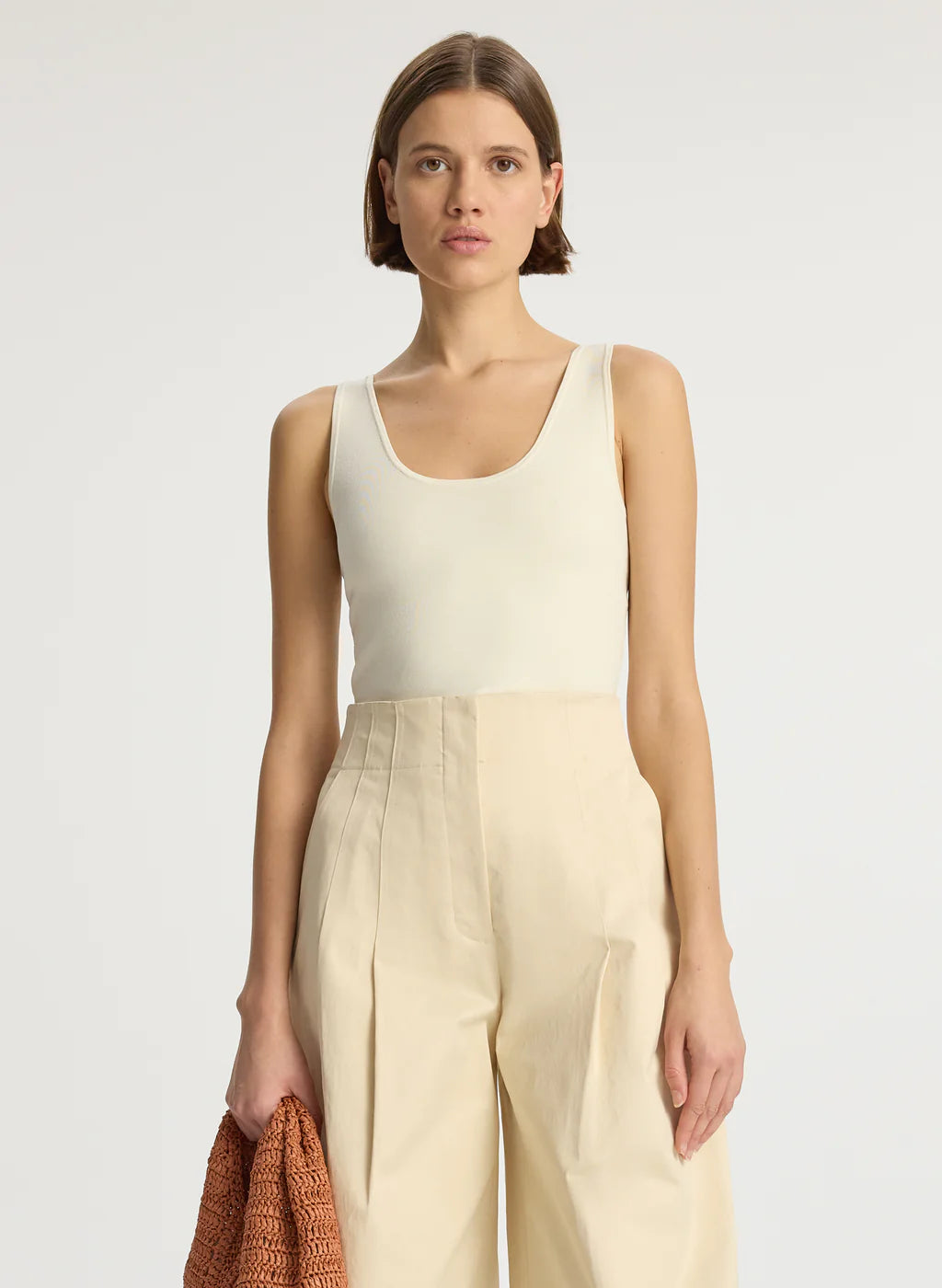 Cleo Knit Top for Women - Soft & Comfortable Bone Color Crewneck Sweater - Perfect for Casual Wear, Layering & Office Outfits