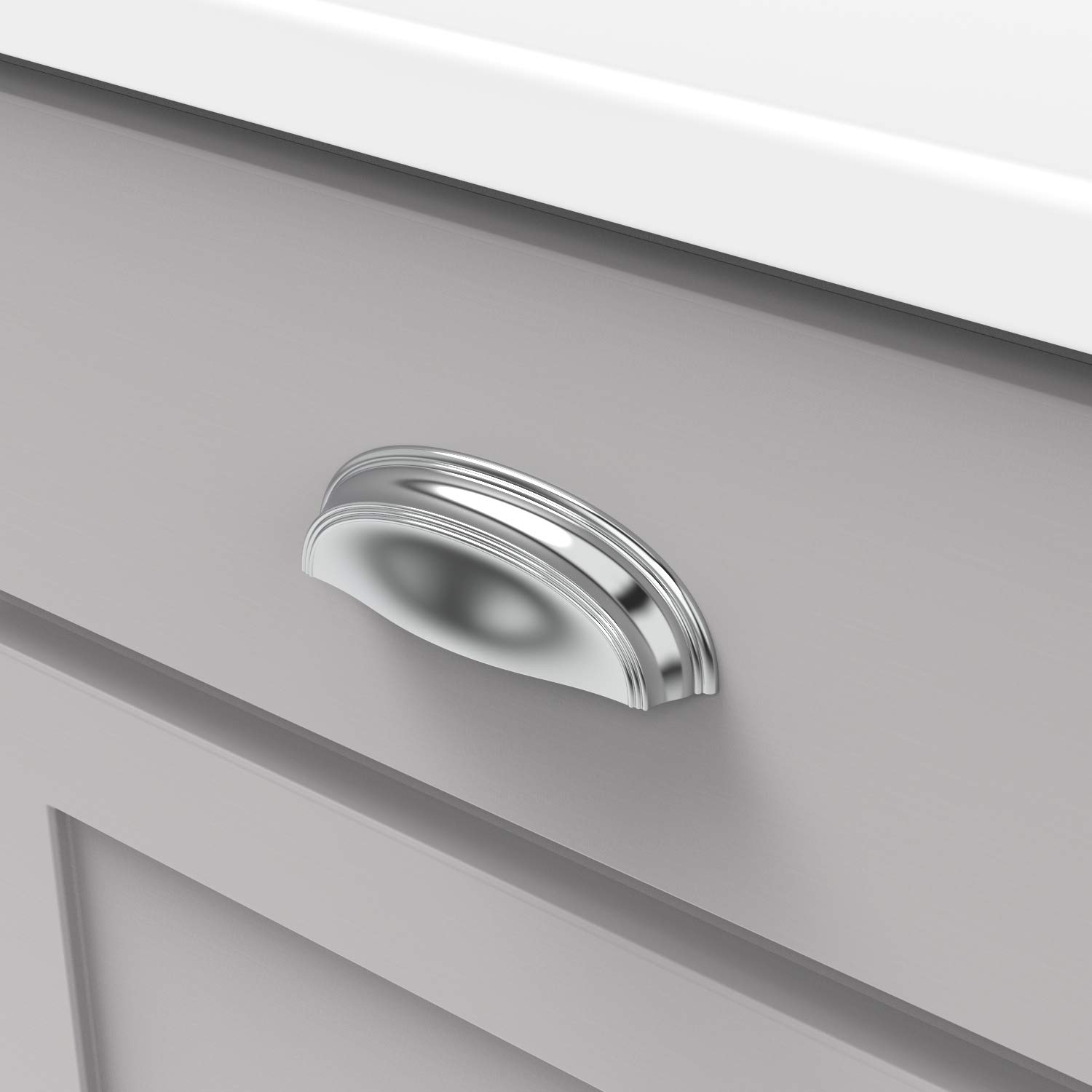 Premium 10-Pack Hickory Hardware Solid Core Kitchen Cabinet Pulls - Luxury Chrome Cabinet Handles for Doors & Dresser Drawers (3