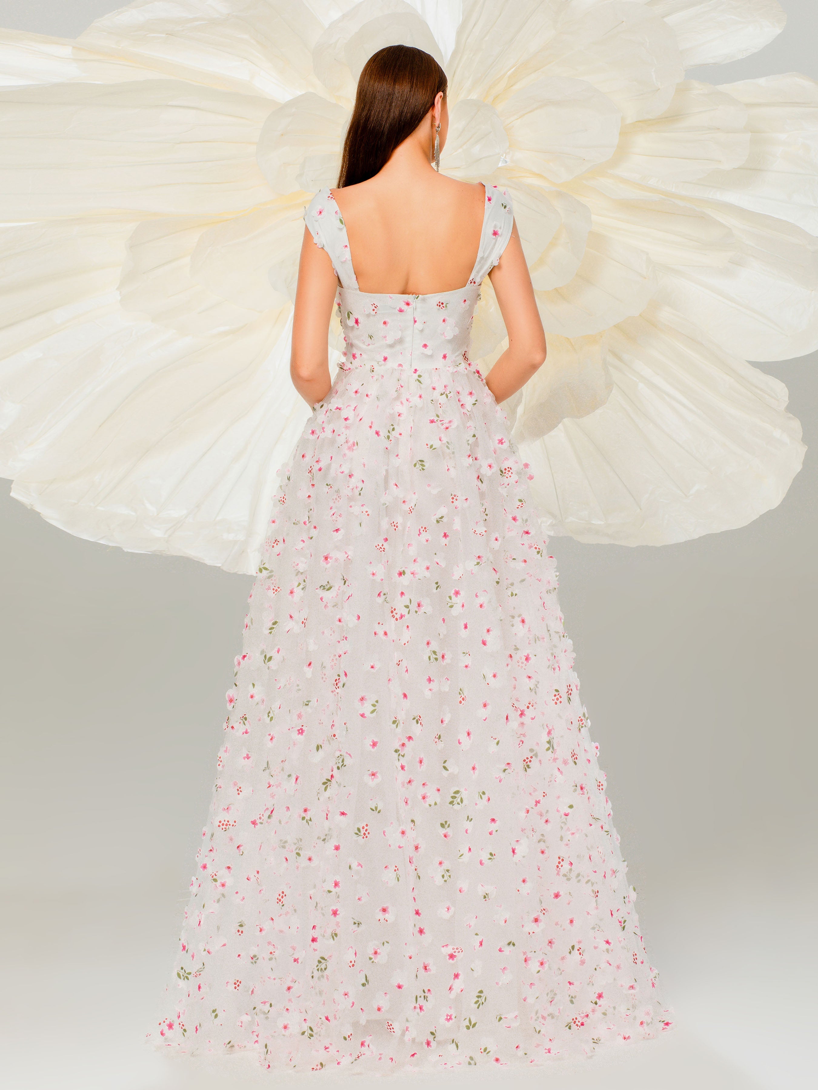 Elegant Appliqued Pink Camisole Floral Tulle Dress for Women - Perfect for Weddings, Parties & Special Occasions