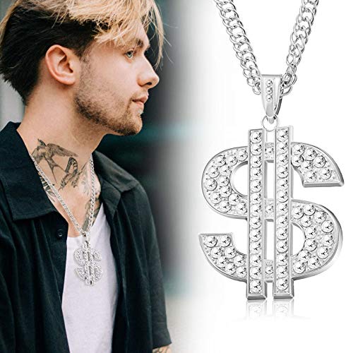 Tatuo 2-Piece Gold Plated Chain Necklace Set for Men with Dollar Sign Pendant - Hip Hop Jewelry for Streetwear, Parties & Gifts