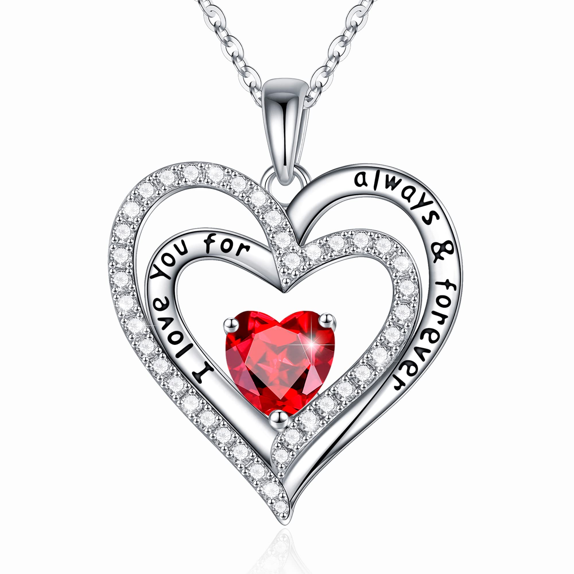 Sterling Silver Heart Birthstone Necklace for Women - Personalized 12 Months Birthstone Jewelry, S925 Silver Pendant Necklace for Mother's Day, Valentine's Day & Christmas Gifts | Perfect for Anniversary, Birthday & Special Occasion Jewelry Gifts