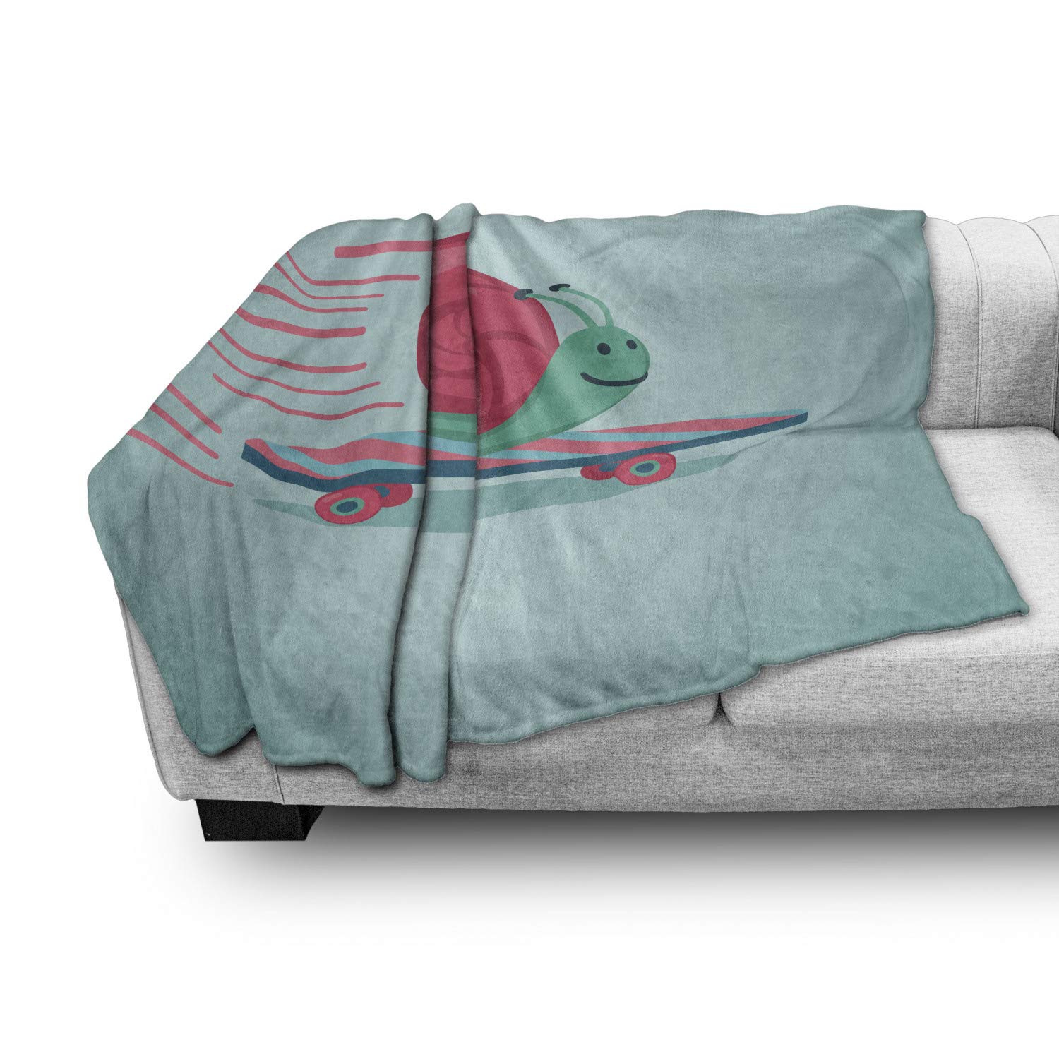 Ambesonne Snail Throw Blanket - Soft Flannel Fleece Blanket with Hipster Animal Skateboard Design, 60