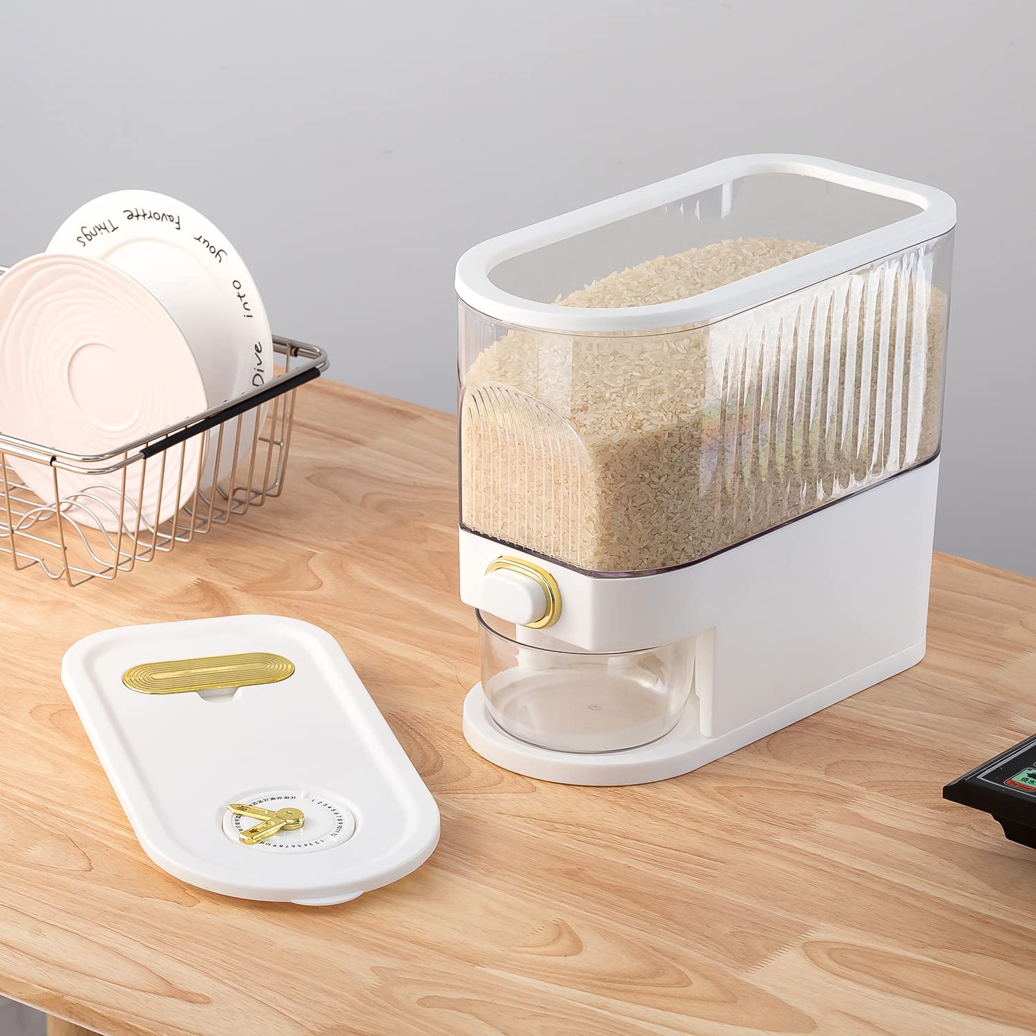 Sooyee 11Lbs Clear Rice Dispenser with Measuring Cup - Airtight Food Storage Container for Kitchen Pantry Organization - Perfect for Rice, Grains, Cereal, Beans, Pasta & Dry Food Storage - Ideal for Home, Restaurant & Bulk Food Storage