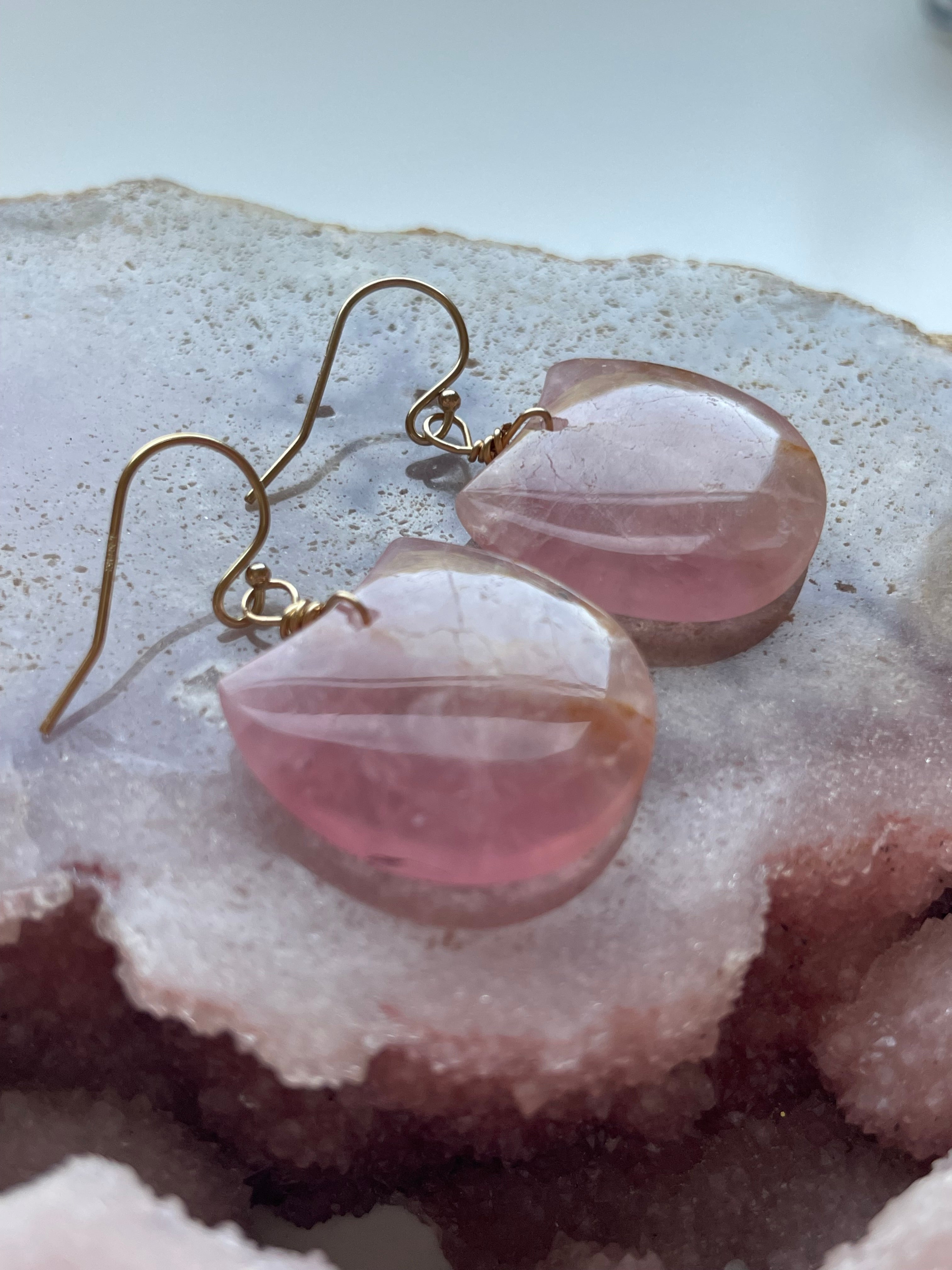 Rose Quartz Dangle Earrings - 14K Gold Filled Gemstone Jewelry for Women | Elegant Gift for Valentine's Day, Anniversary & Special Occasions