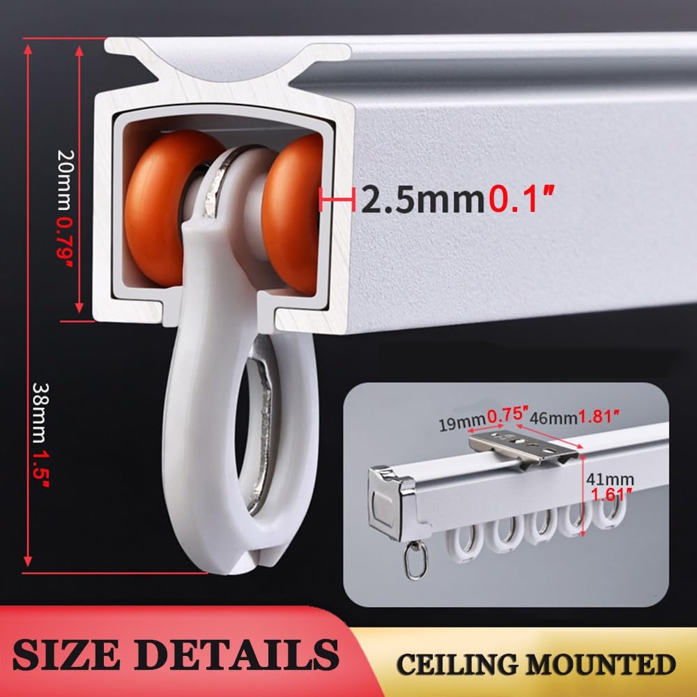 White Silent Ceiling Curtain Track - Heavy Duty Double Rail Set with Frosted Texture for Wall or Ceiling Mount - Perfect for Living Room, Hotel, Hospital & Classroom Use - Durable & Noise-Free Curtain Hanging Solution (Color: Silver)