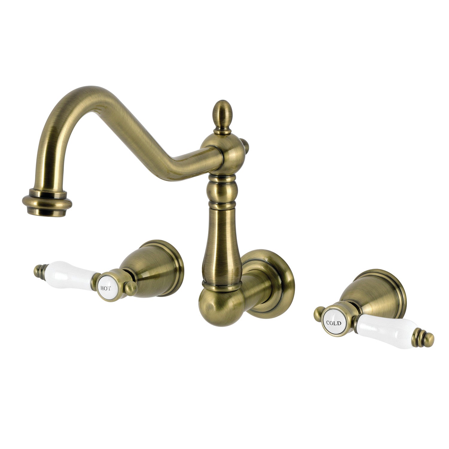 Bel Air KS1023BPL Two Handle 3 Hole Wall Mount Roman Tub Faucet in Antique Brass - Vintage Style Bathroom Fixture for Spa-Like Soaking Experience