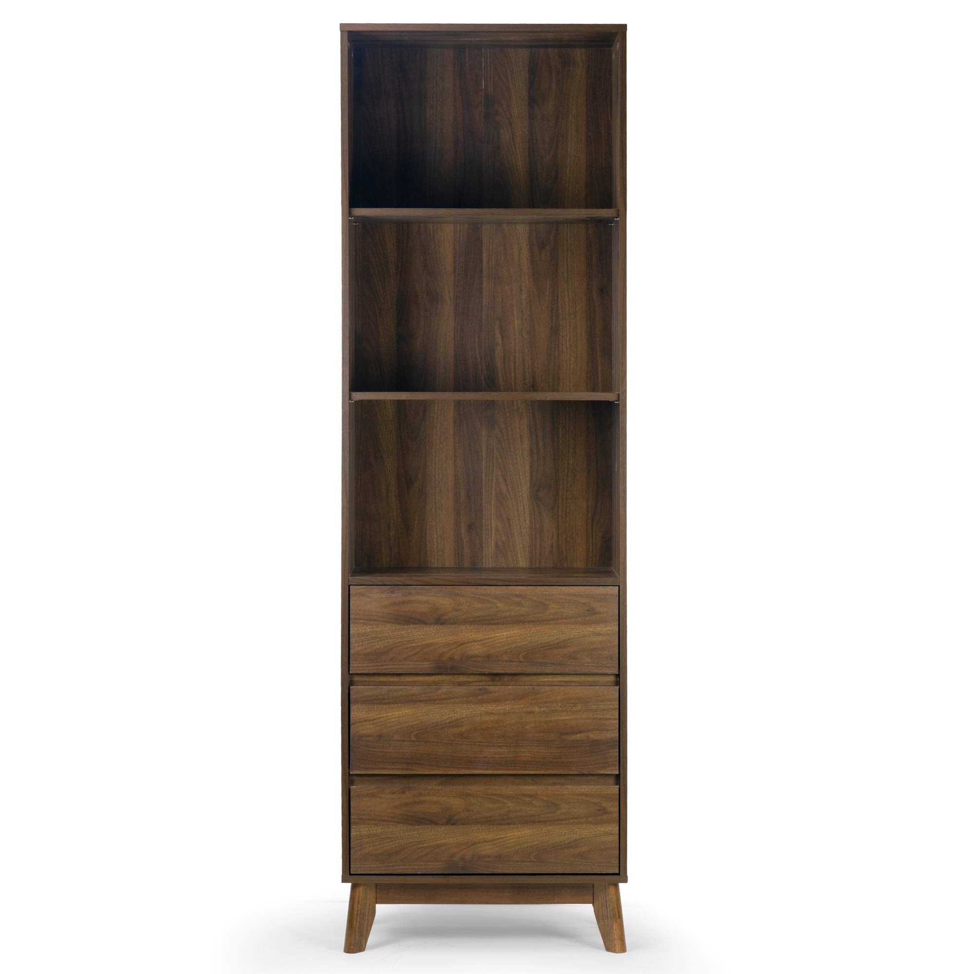 Anson Bookcase Display Shelf Media Tower with Drawers - Stylish Storage for Books, DVDs & Home Decor - Perfect for Living Room, Office & Bedroom Organization