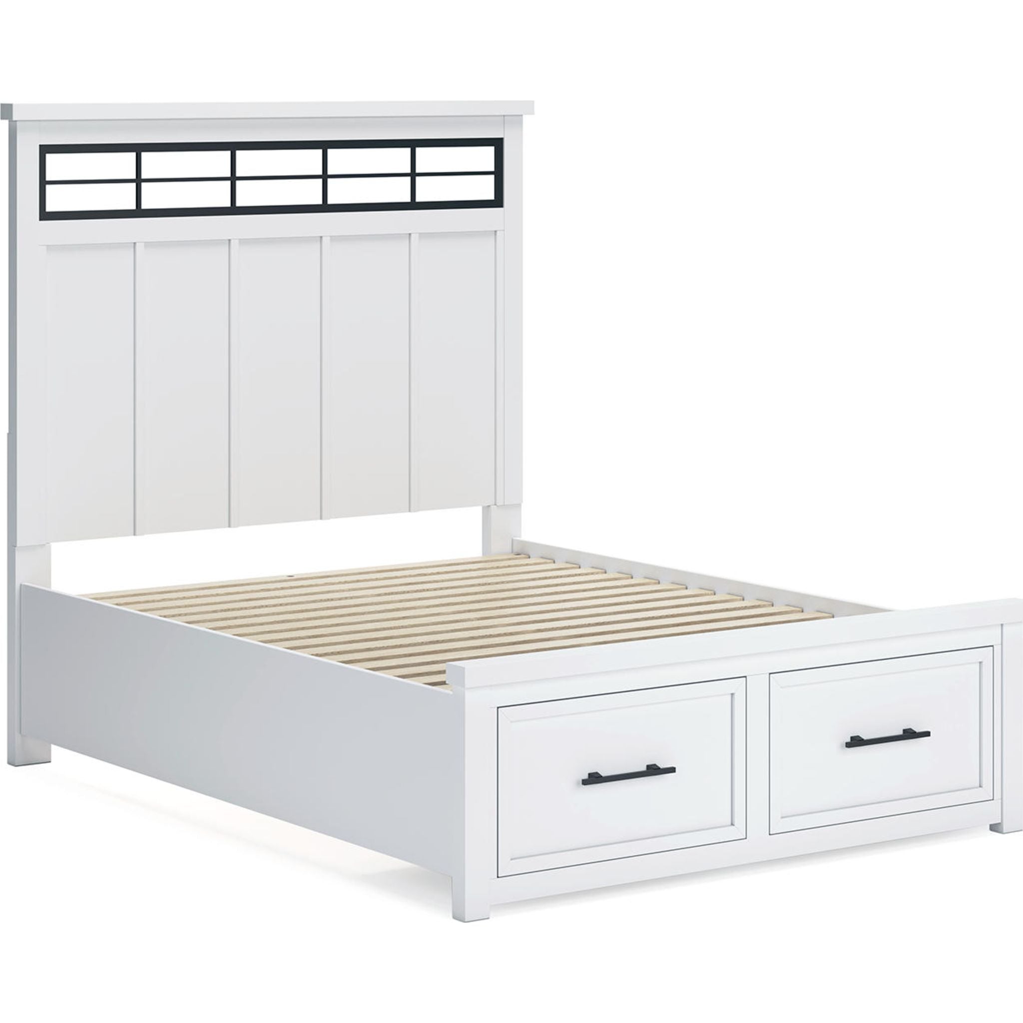 Ashbryn Queen Size Storage Bed Frame with Headboard - White & Natural Finish for Modern Bedroom, Guest Room, or Dorm
