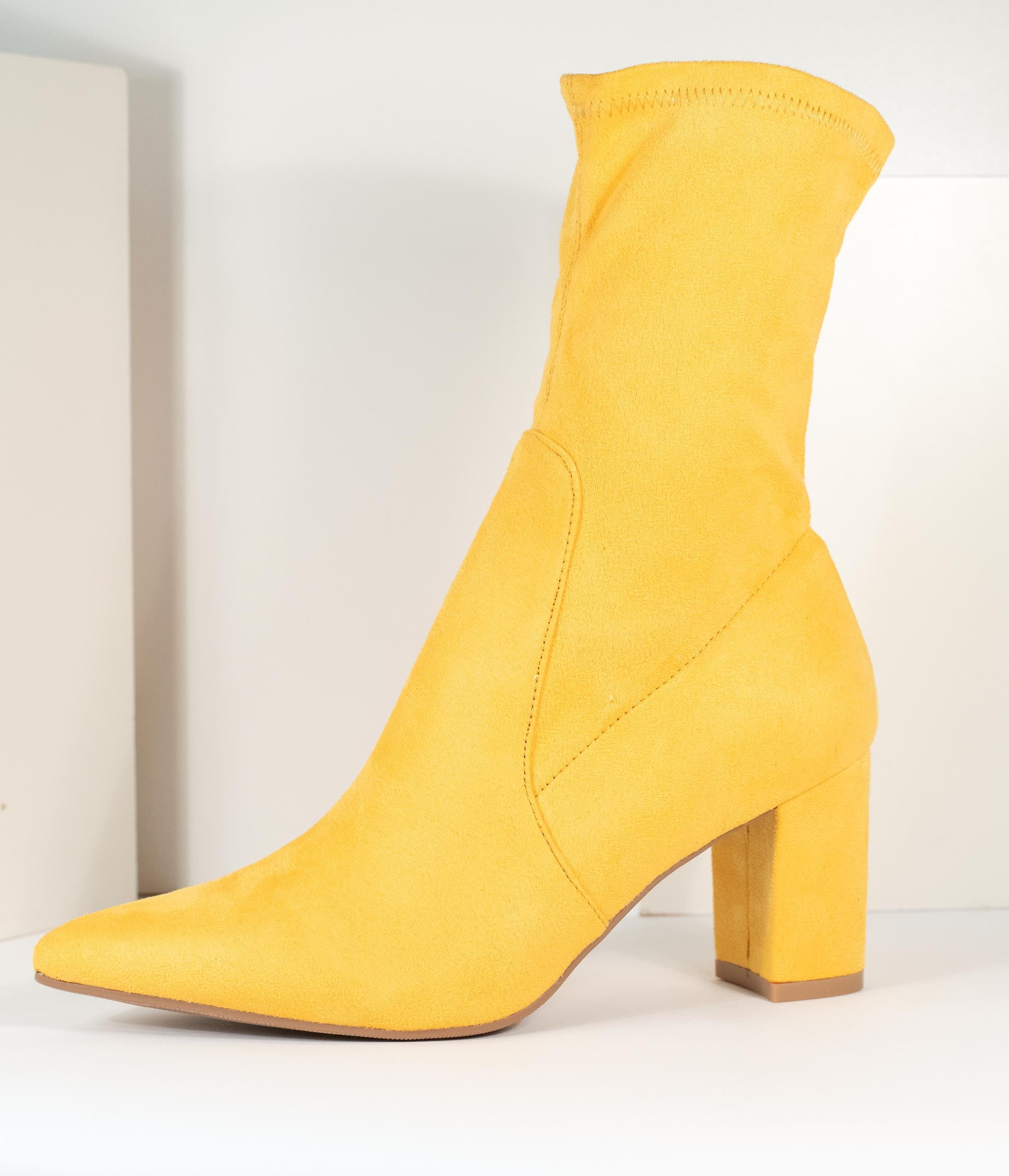 Mustard Suede Pointed Toe Ankle Boots for Women - Stylish Fall & Winter Fashion Booties for Casual Outfits, Office Wear & Date Nights