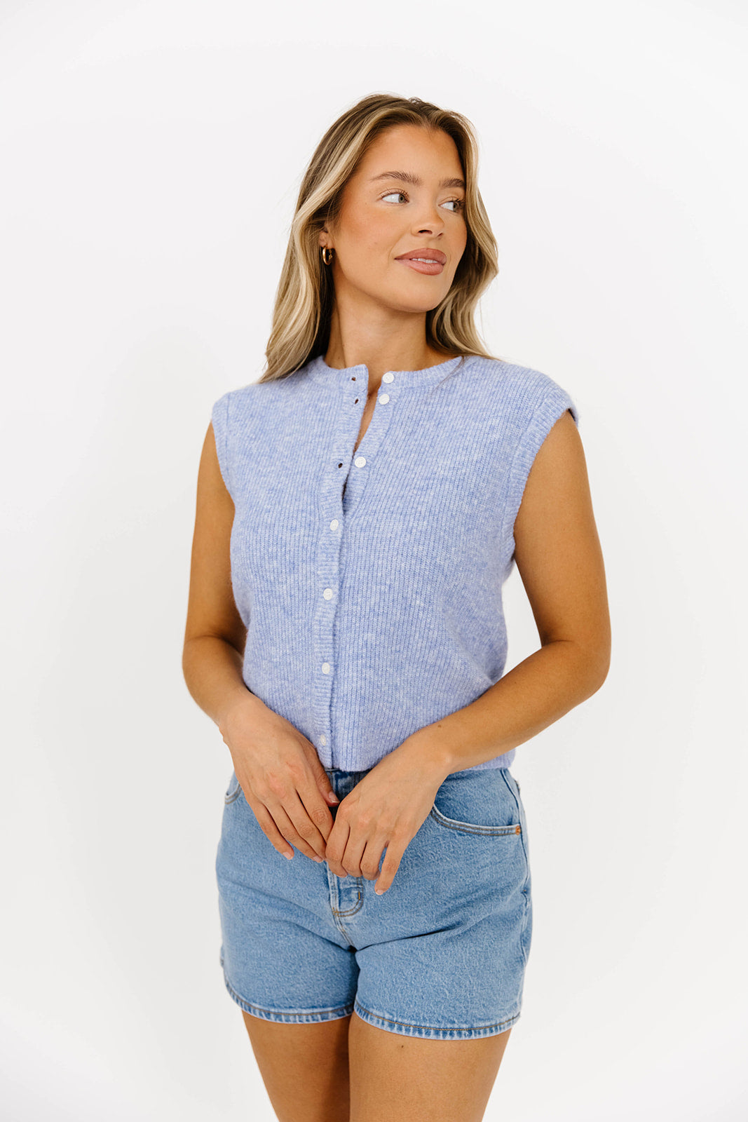 Analeigh Women's Sleeveless Ribbed Knit Vest - Soft Stretch Blue Tank Top for Layering, Casual Outfits & Office Wear